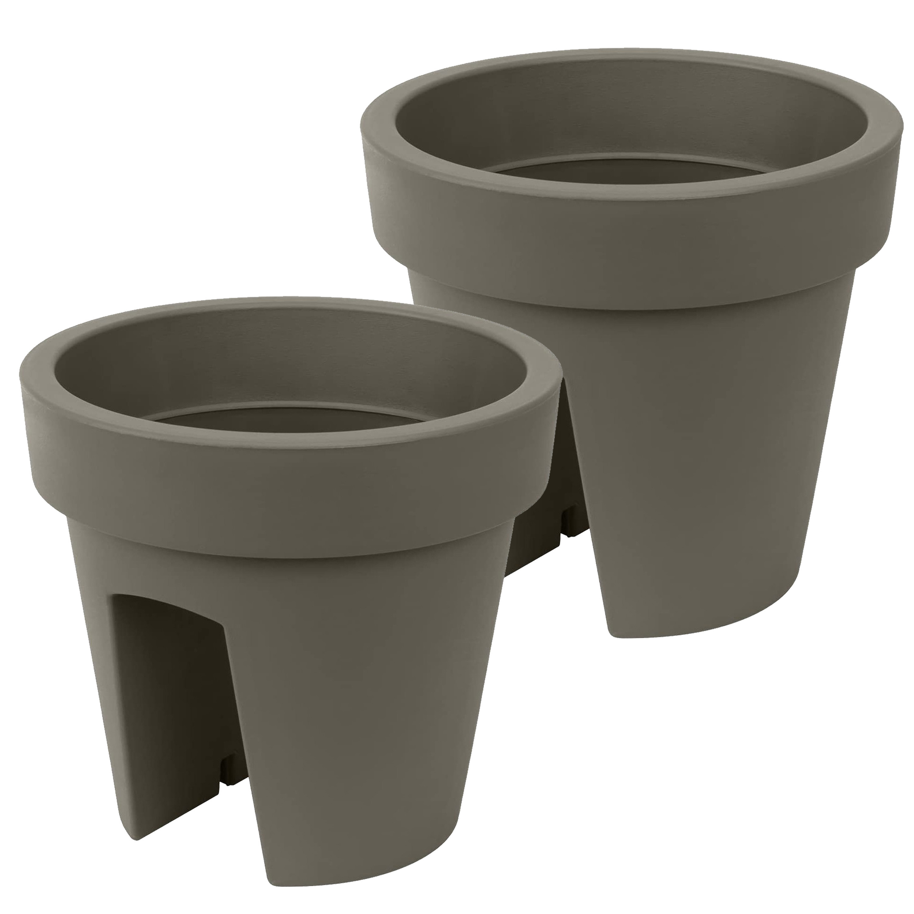 Balkon plantenpot/bloempot - 2x - taupe - 5 liter - kunststof - D25 x H23 cm -
