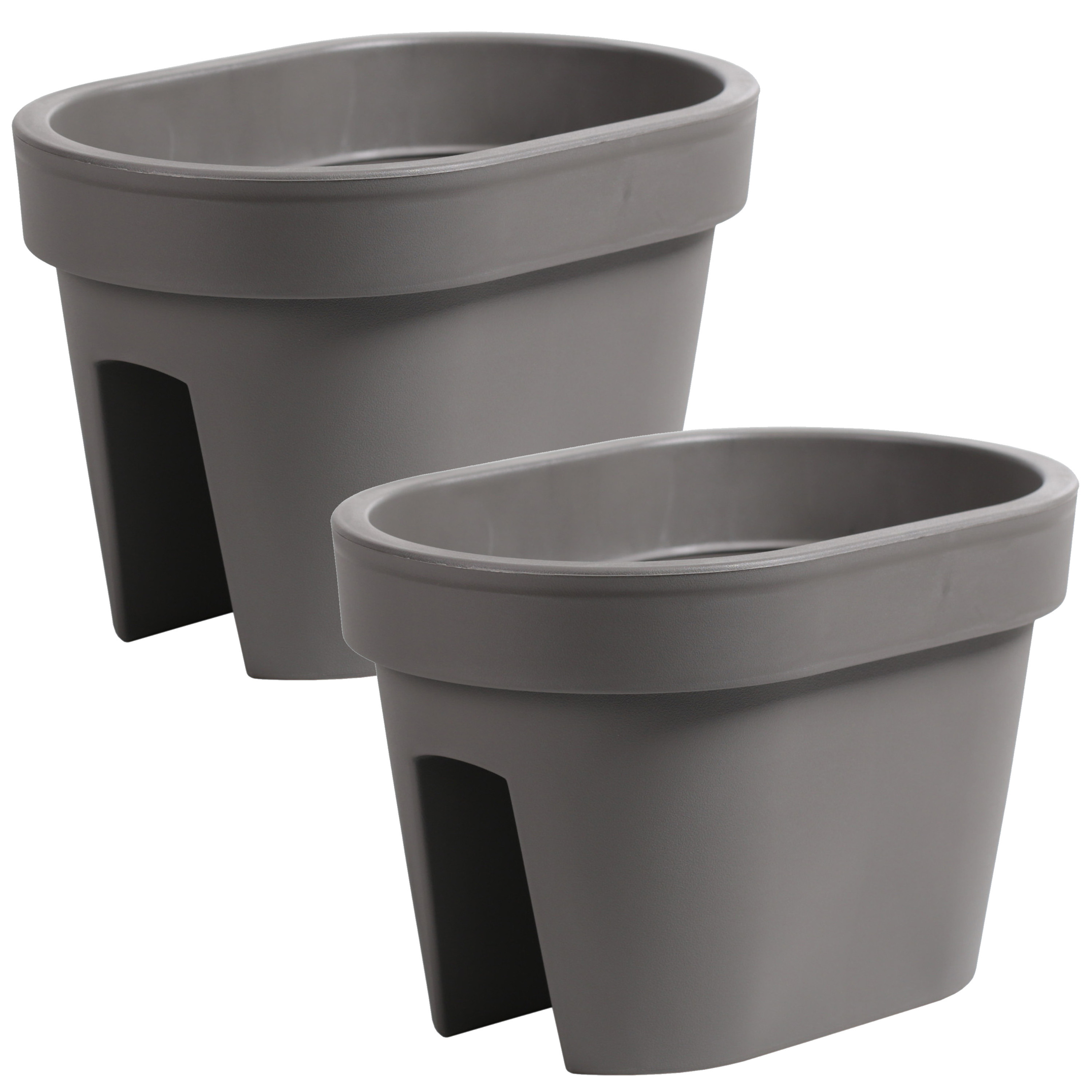 Balkon plantenpot/bloempot - 2x - taupe - 40 x 27 x 25 cm - 12 liter - kunststof -