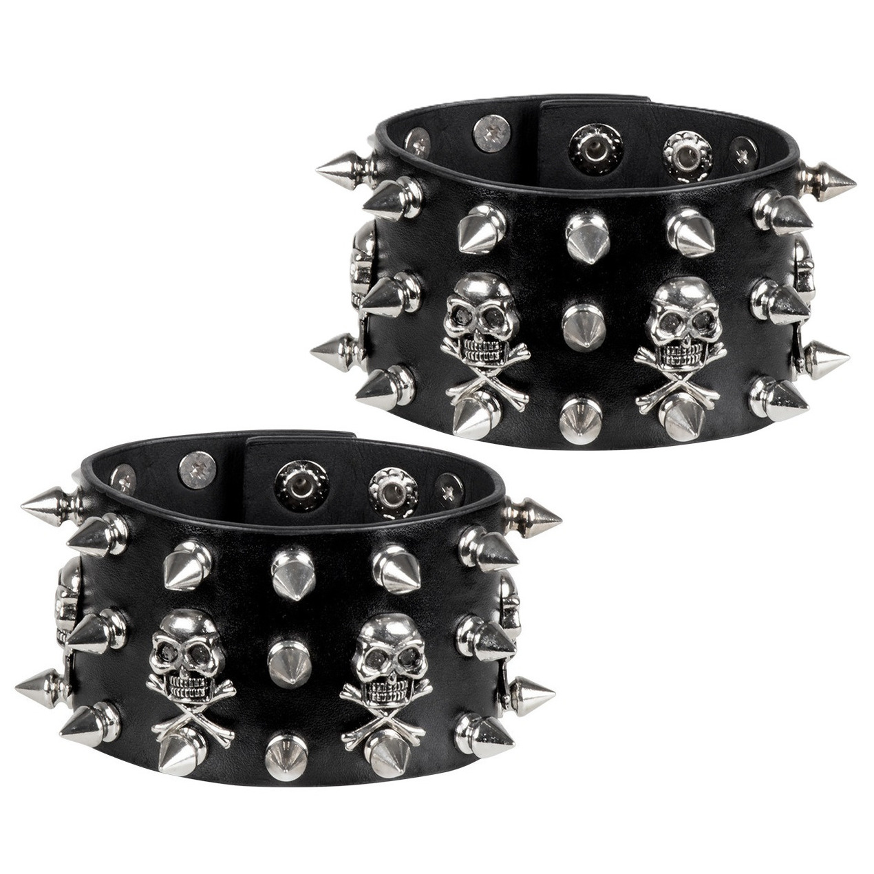 Punker/biker verkleed armband - 2x - met spikes - zwart - voor volwassenen -