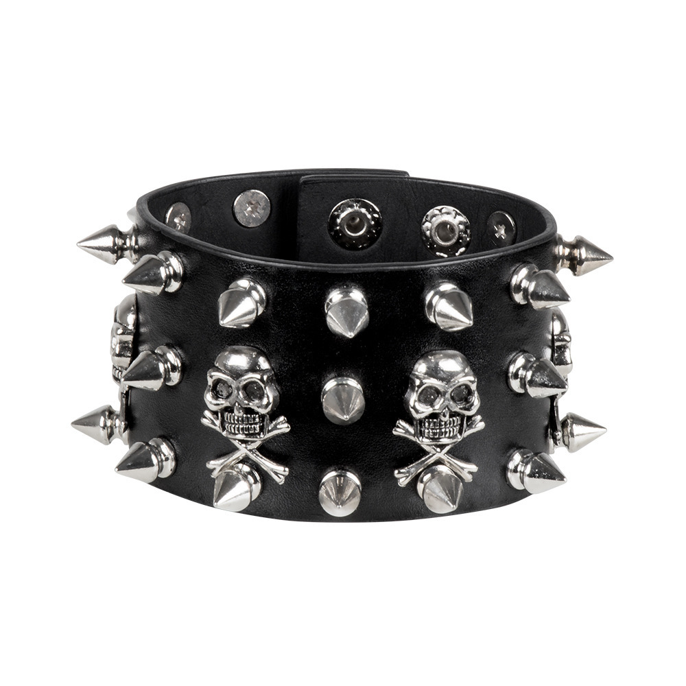 Punker/biker verkleed armband - met spikes - zwart - voor volwassenen -