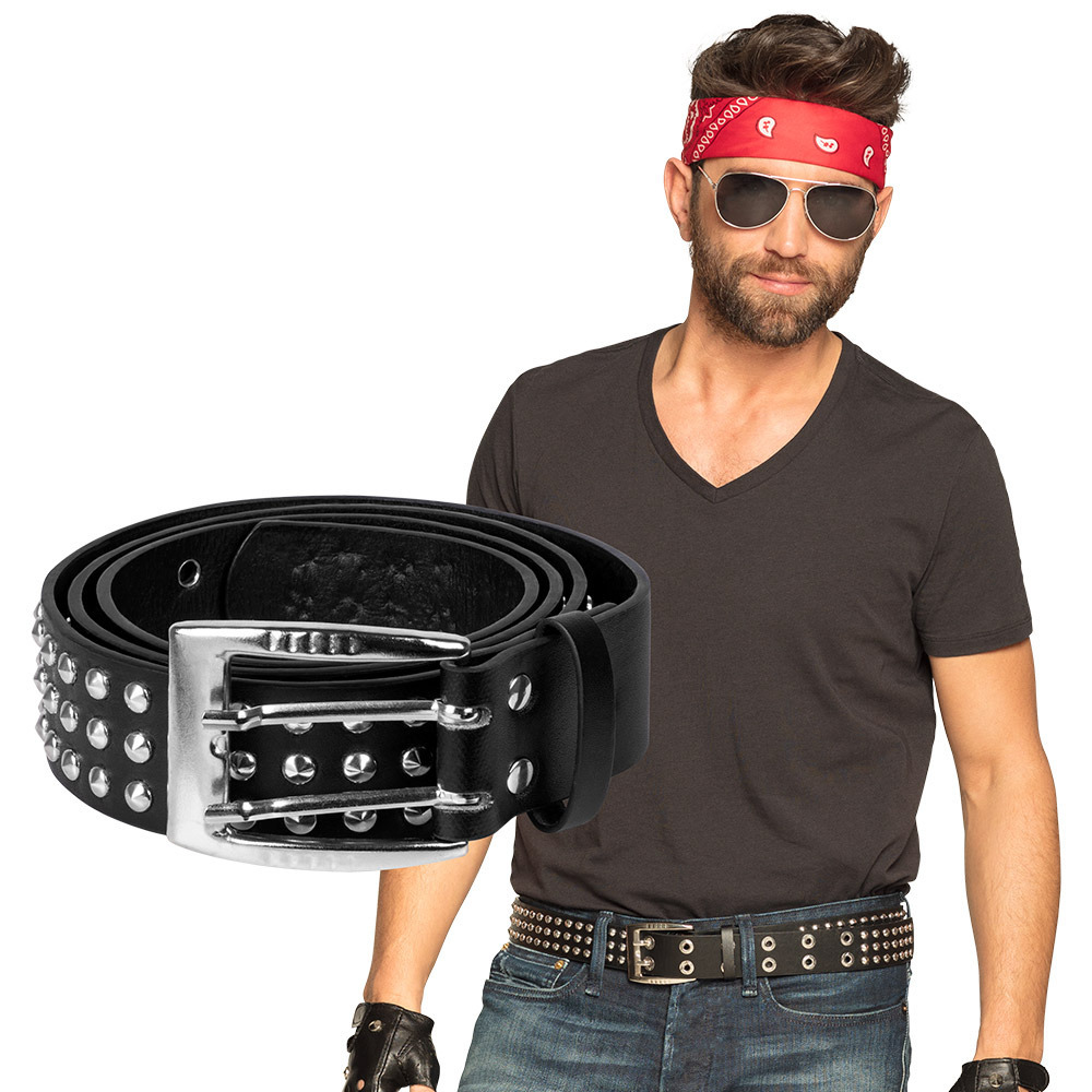 Punker/biker verkleed riem - met spikes/studs - zwart - voor volwassenen -