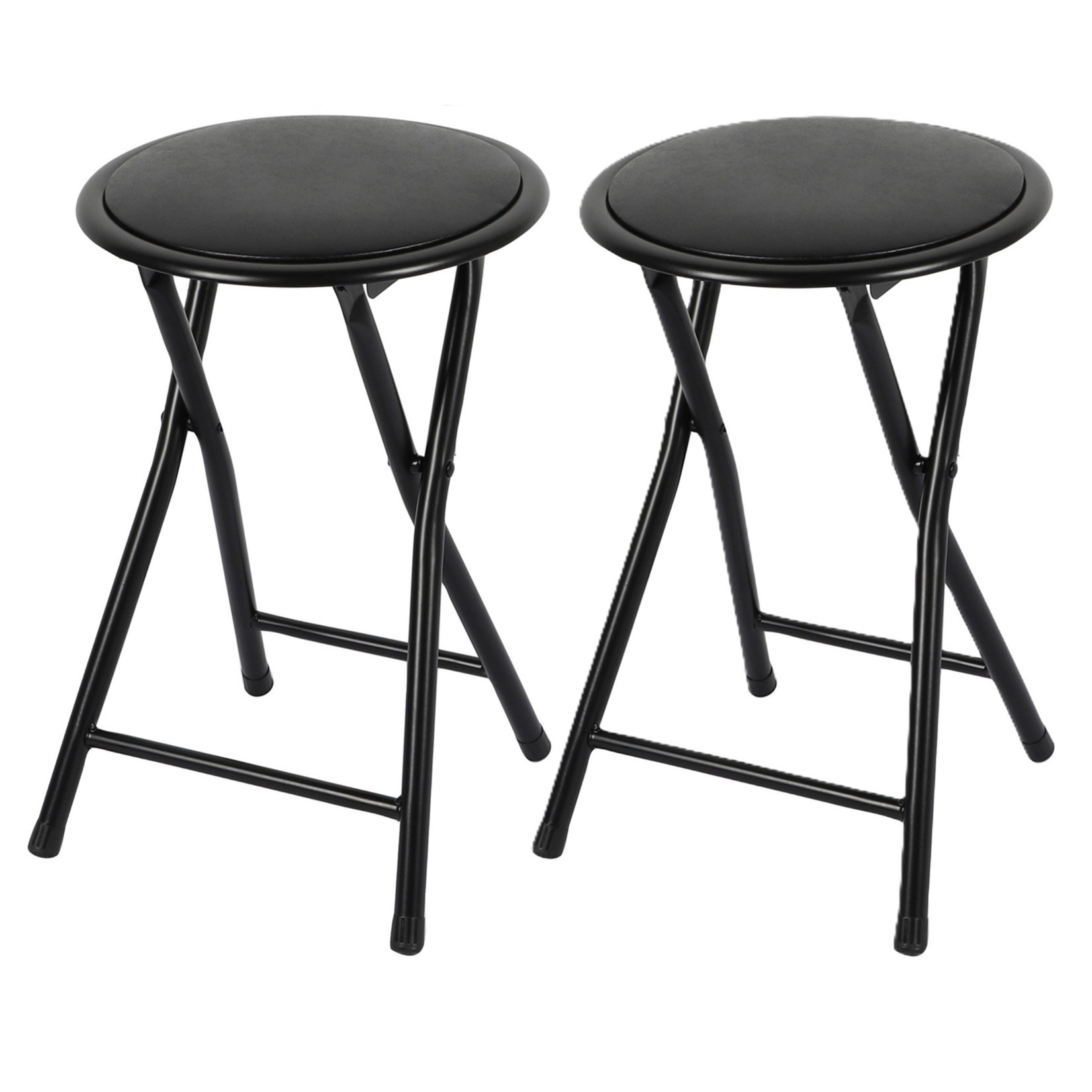 Bijzet krukjes - 2x - zwart - metaal/stof - D30 x H45 cm - opvouwbaar -