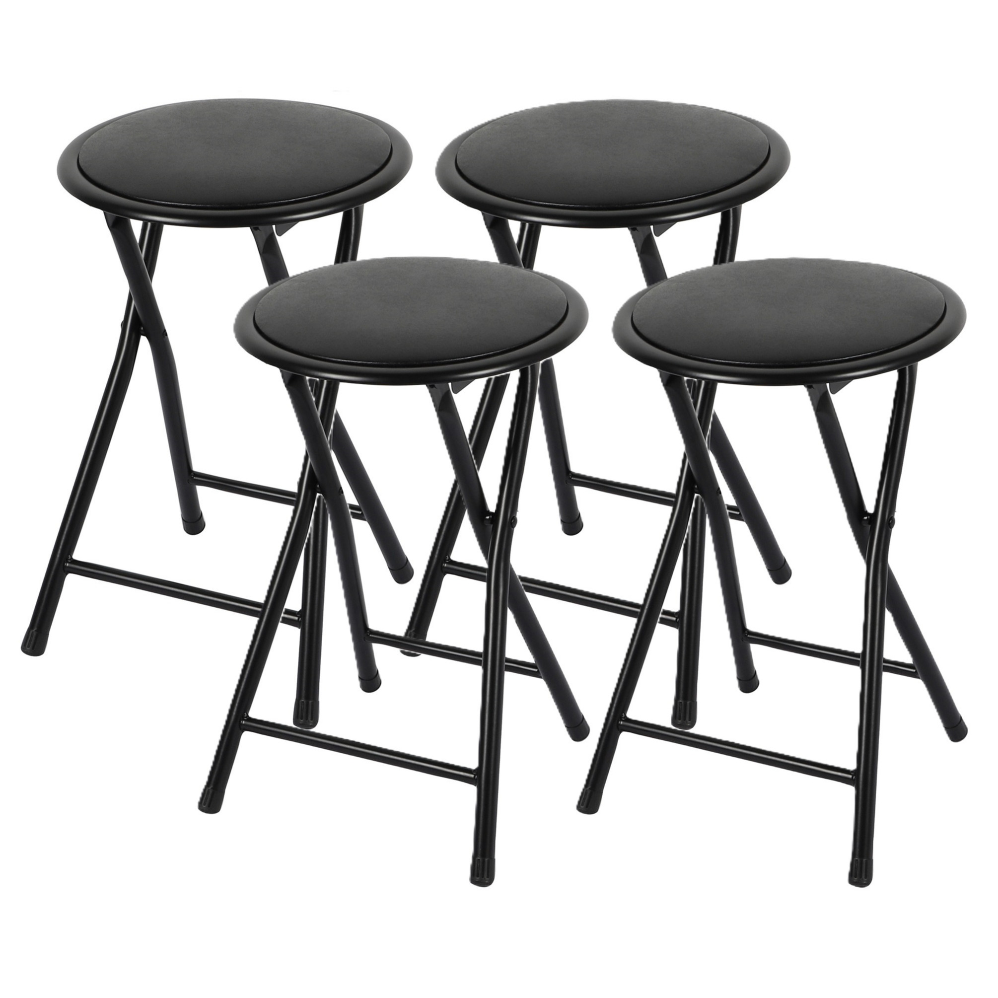 Bijzet krukjes - 4x - zwart - metaal/stof - D30 x H45 cm - opvouwbaar -