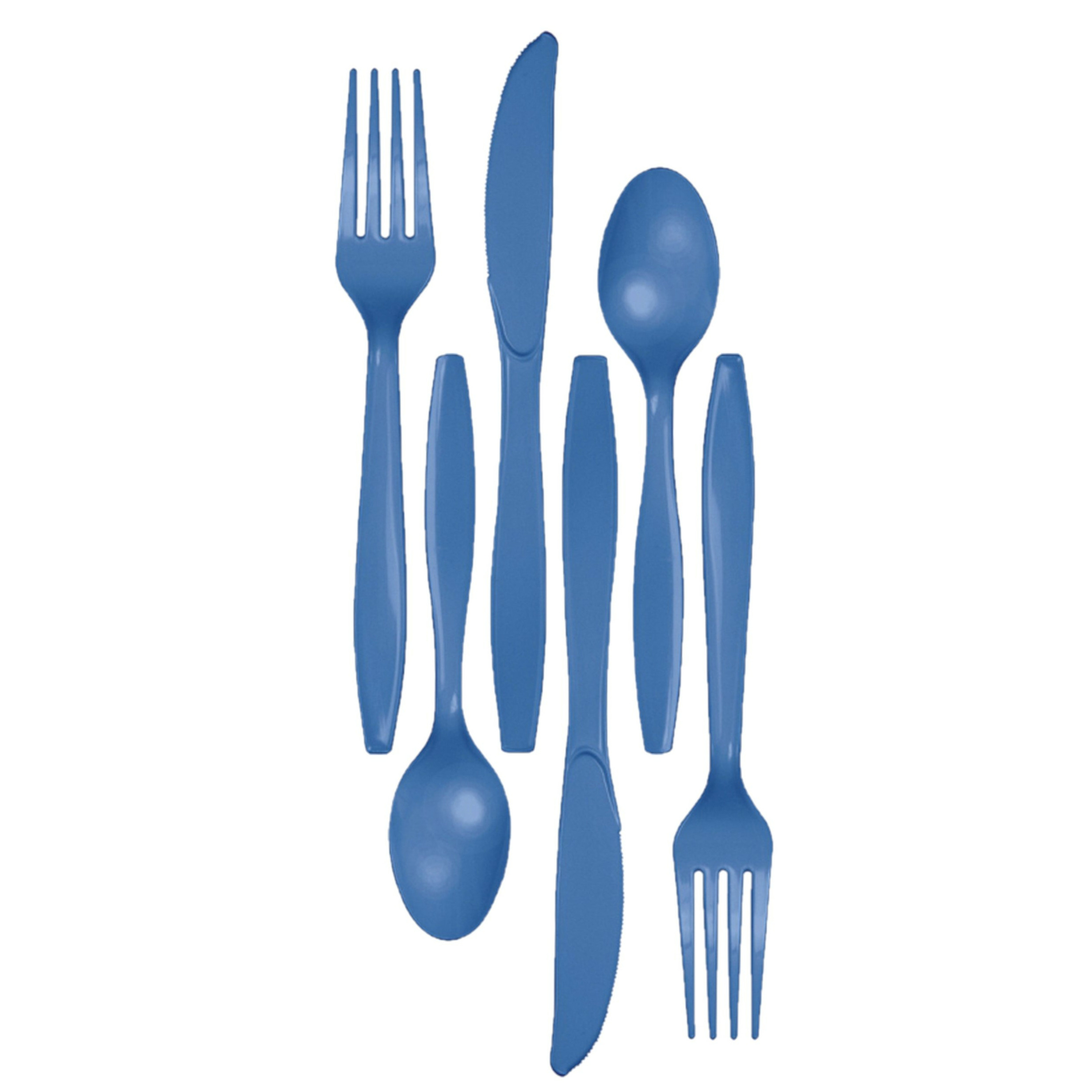 Kunststof bestek party/bbq setje - 48x delig - blauw - messen/vorken/lepels - herbruikbaar -