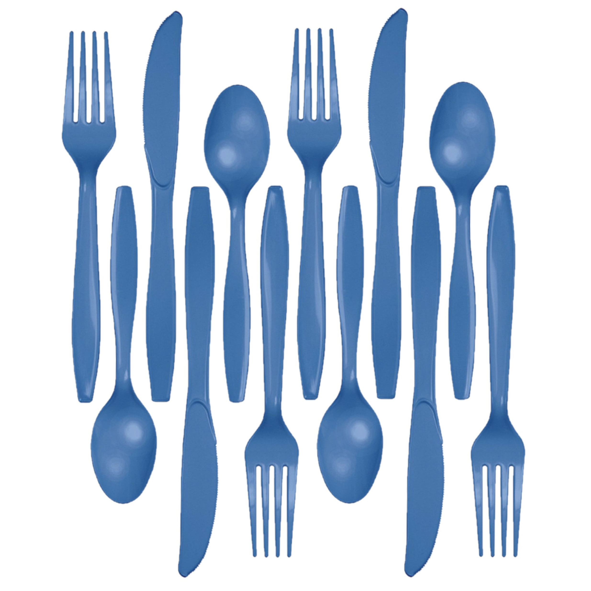 Kunststof bestek party/bbq setje - 96x delig - blauw - messen/vorken/lepels - herbruikbaar -