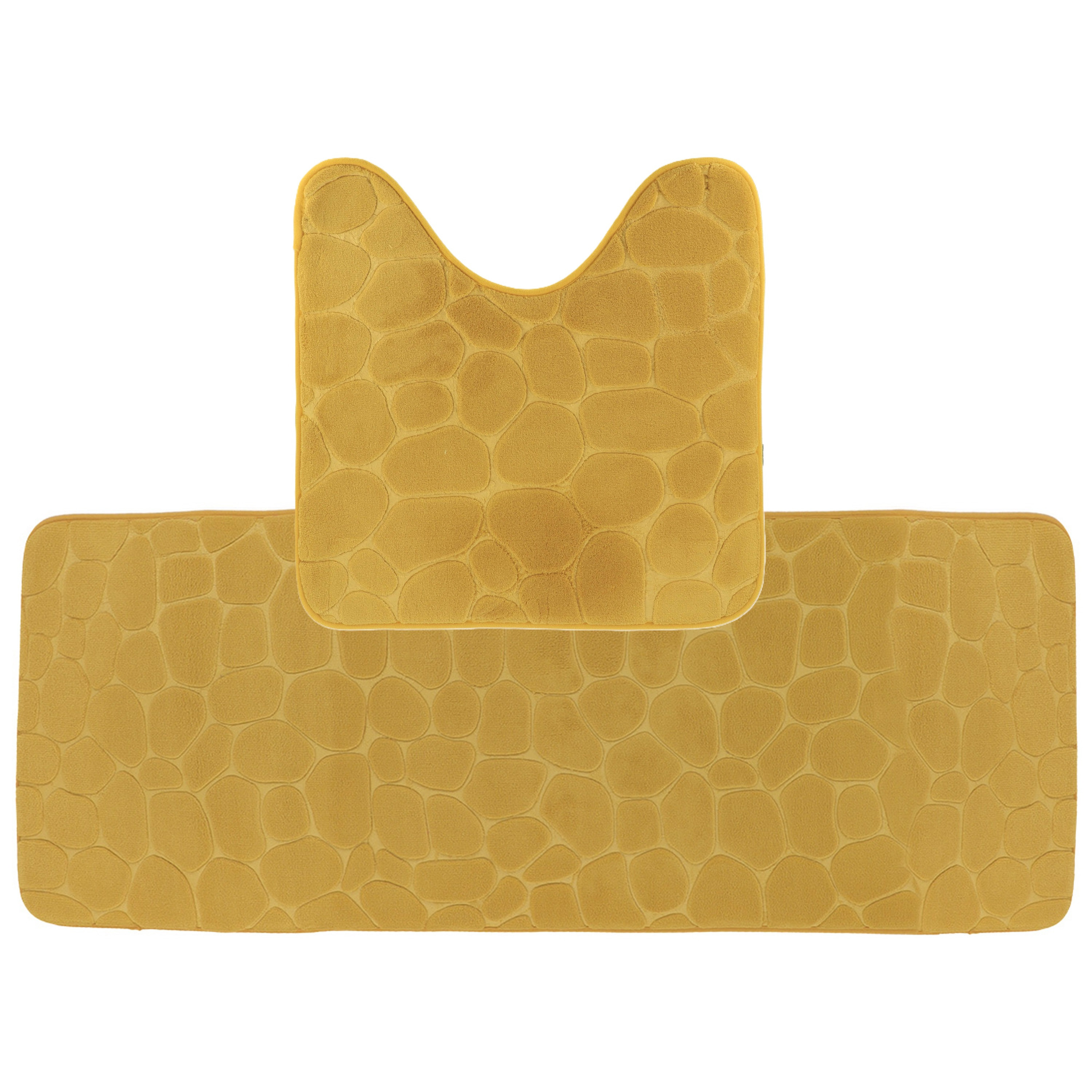 Tendance Badkamer Matten set Pebble - okergeel - extra lang - memory foam - microfiber -