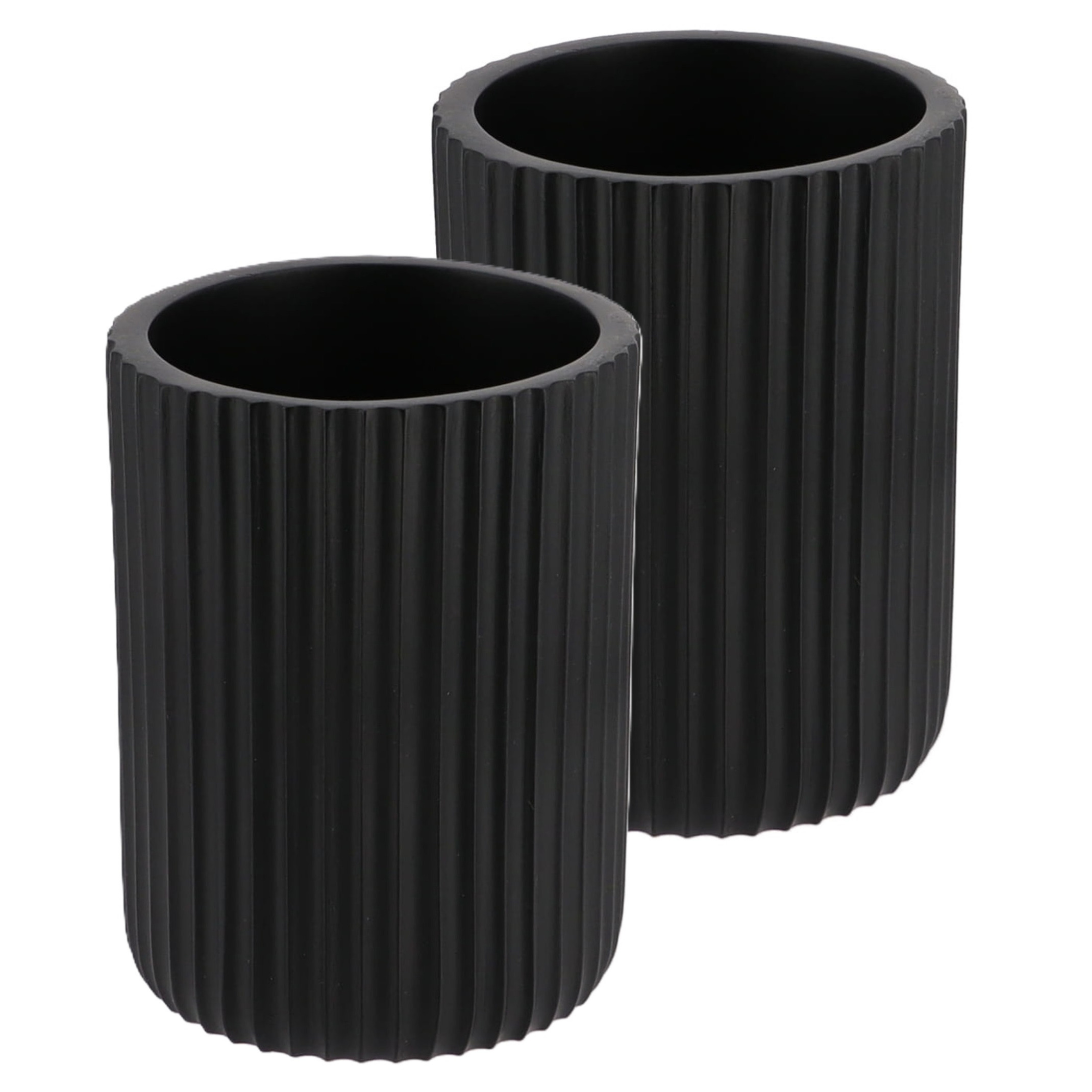 Tendance Tandenborstelbeker 101 series - 2x - zwart - geribbeld - PS - 7 x 9,5 cm -