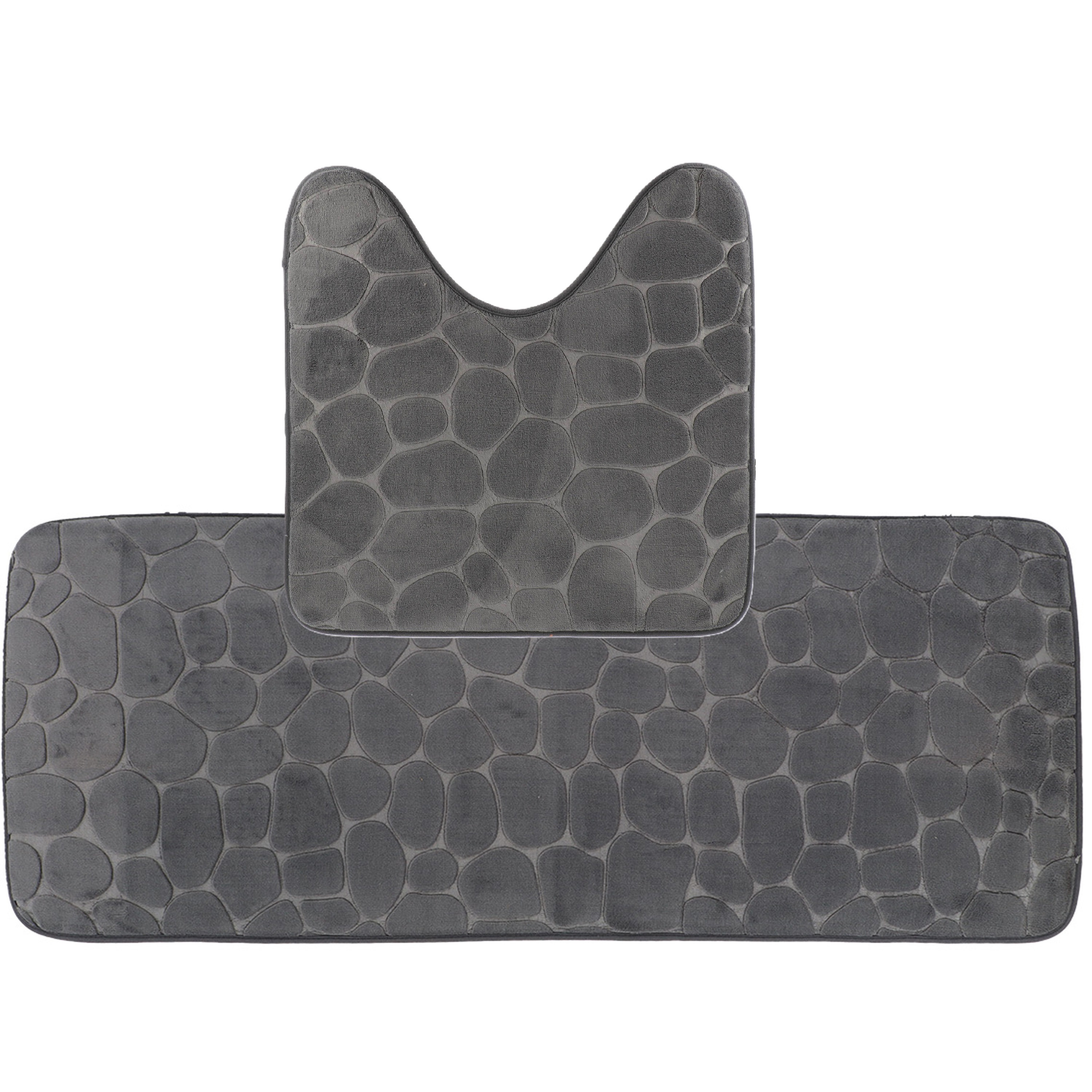 Tendance Badkamer Matten set Pebble - donkergrijs - extra lang - memory foam - microfiber -
