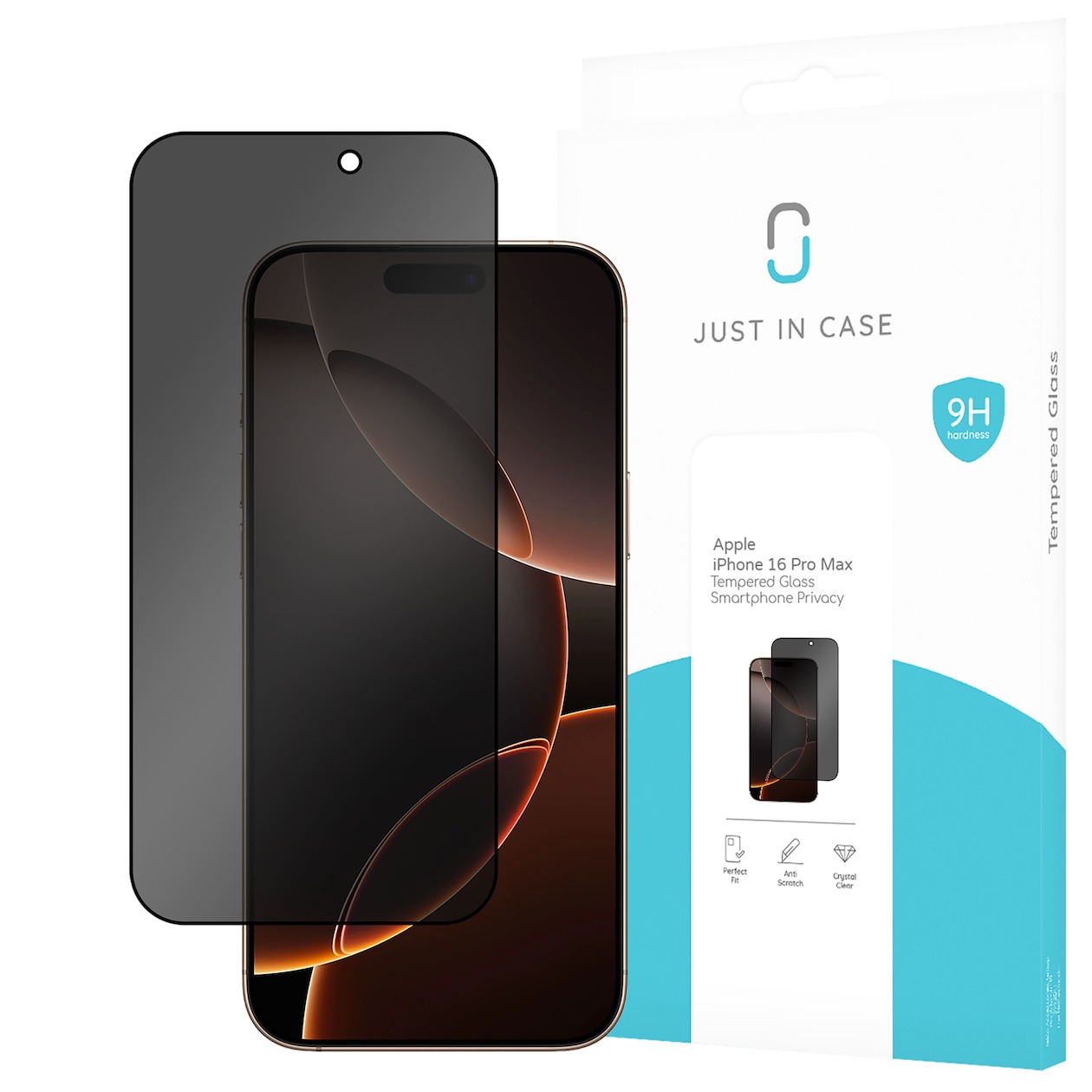 Just in Case Privacy Tempered Glass voor Apple iPhone 16 Pro Max Smartphone screenprotector