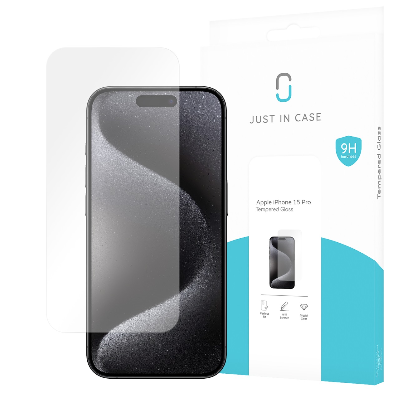 Just in Case Tempered Glass voor Apple iPhone 15 Pro Smartphone screenprotector