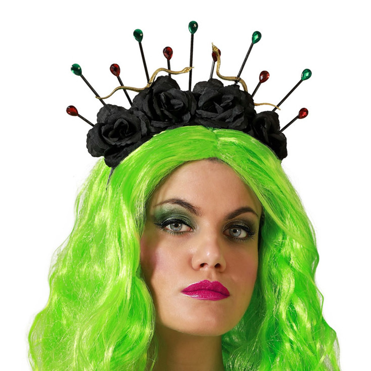 Verkleed haarband/hoofdband met bloemen kroon - zwart - meisjes/dames - Evil queen/Halloween/Medusa -