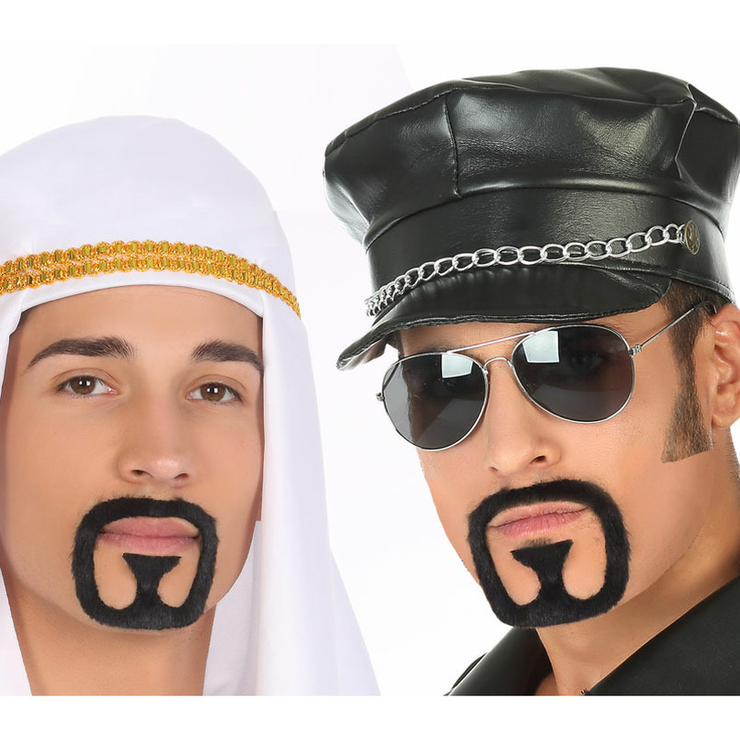 Carnaval verkleed baard en snor - Biker/Sjeik/Arabier - zwart - ringbaardje -