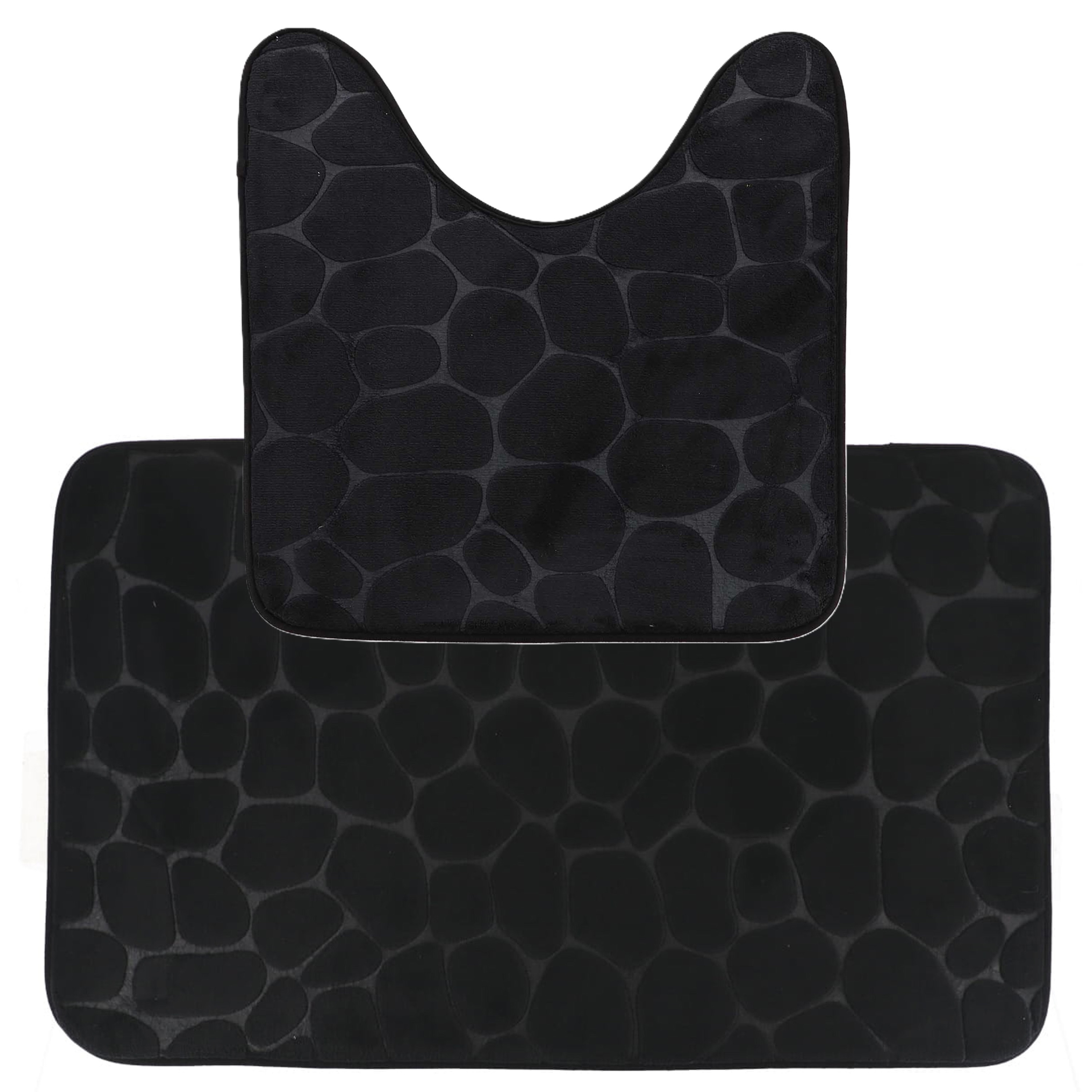 Tendance Badkamer Matten set Pebble - toilet en bad mat - zwart - memory foam - microfiber -