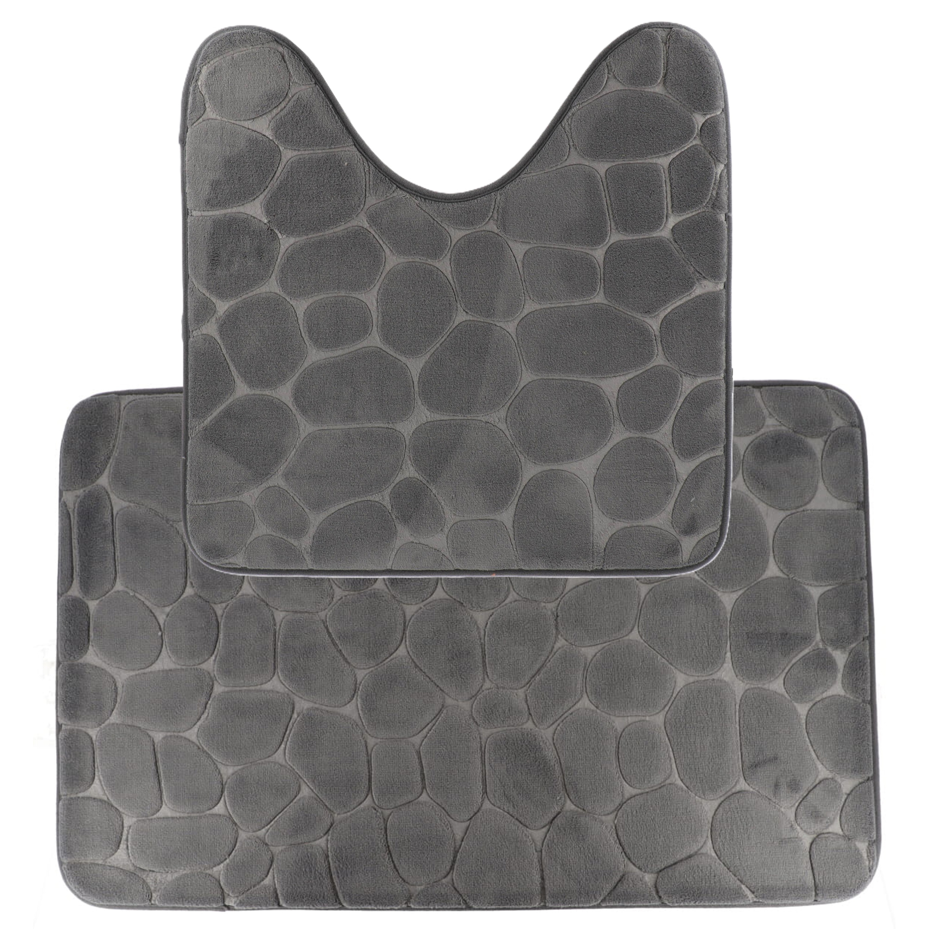 Tendance Badkamer Matten set Pebble - toilet en bad mat - donkergrijs - memory foam - microfiber -