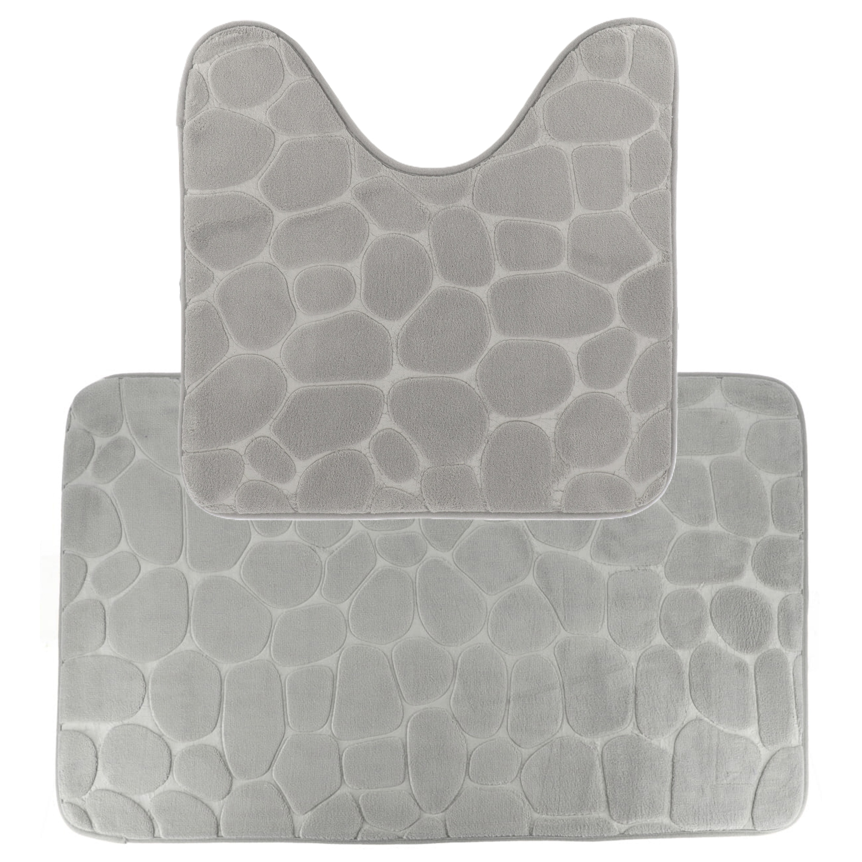 Tendance Badkamer Matten set Pebble - toilet en bad mat - lichtgrijs - memory foam - microfiber -
