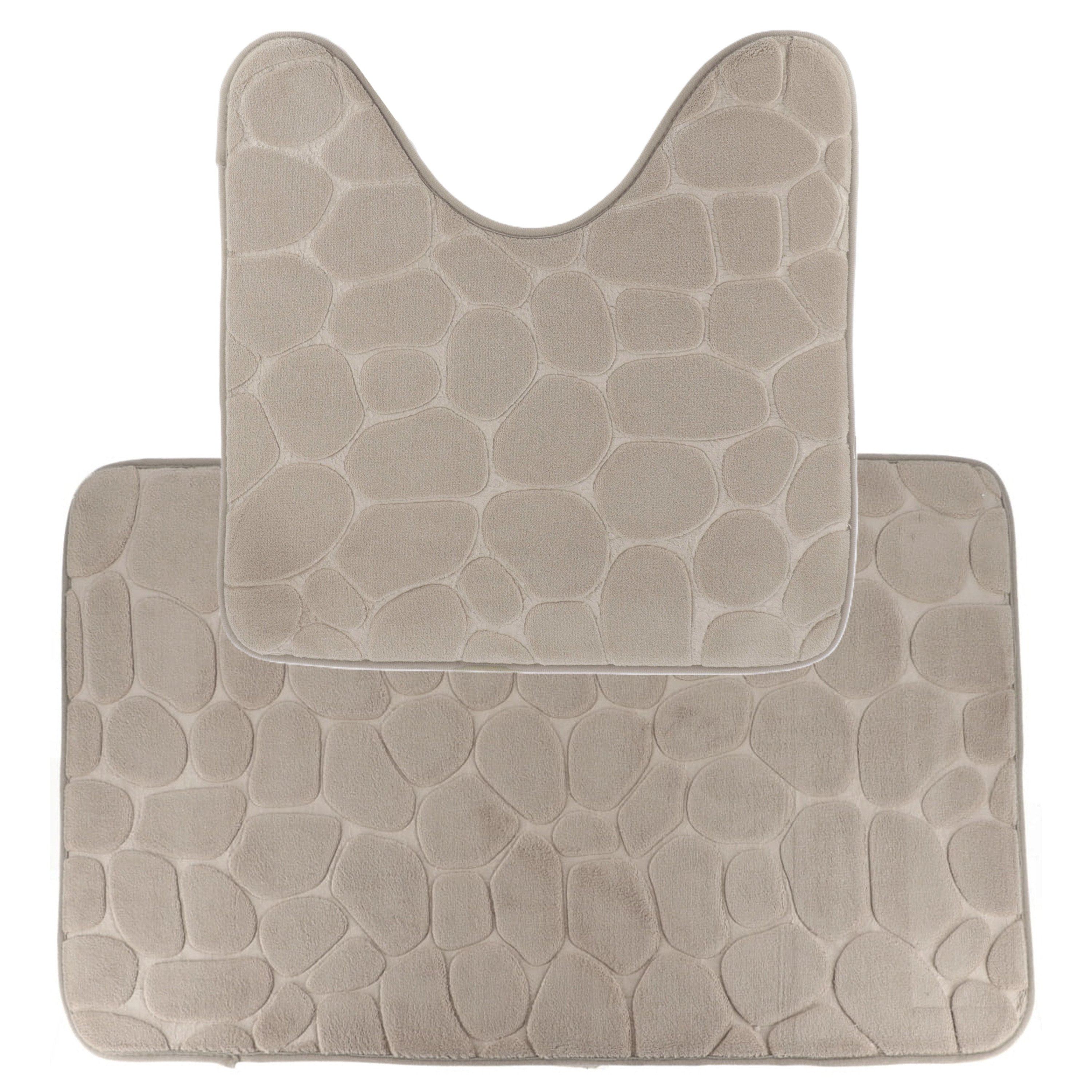 Tendance Badkamer Matten set Pebble - toilet en bad mat - taupe - memory foam - microfiber -