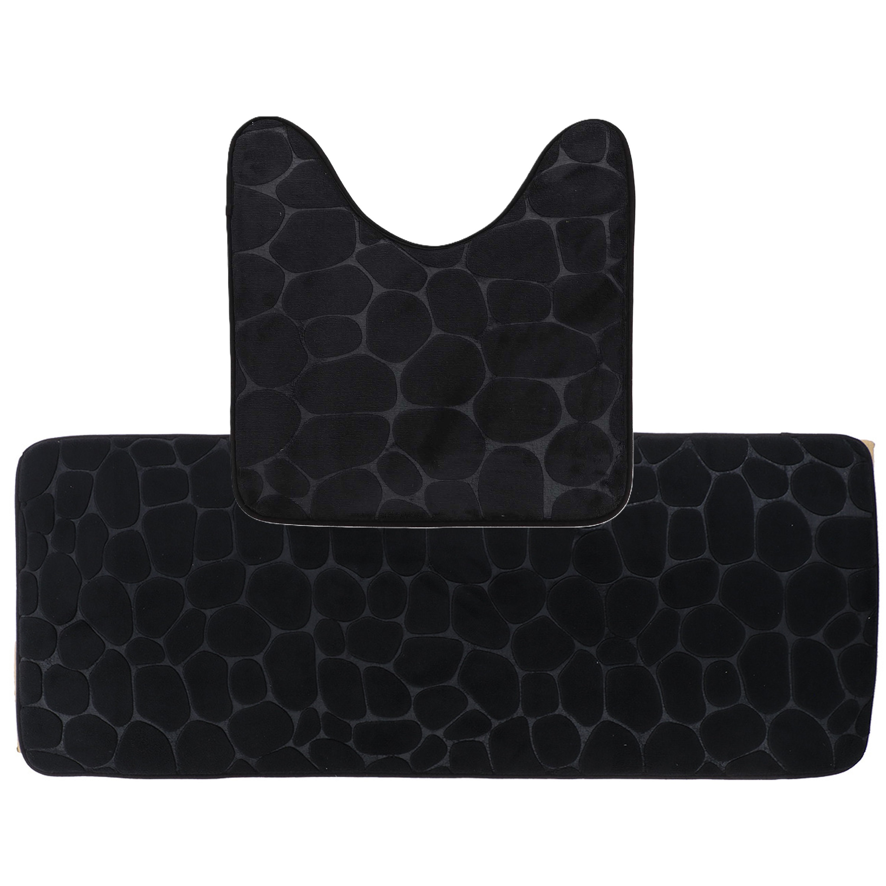 Tendance Badkamer Matten set Pebble - zwart - extra lang - memory foam - microfiber -