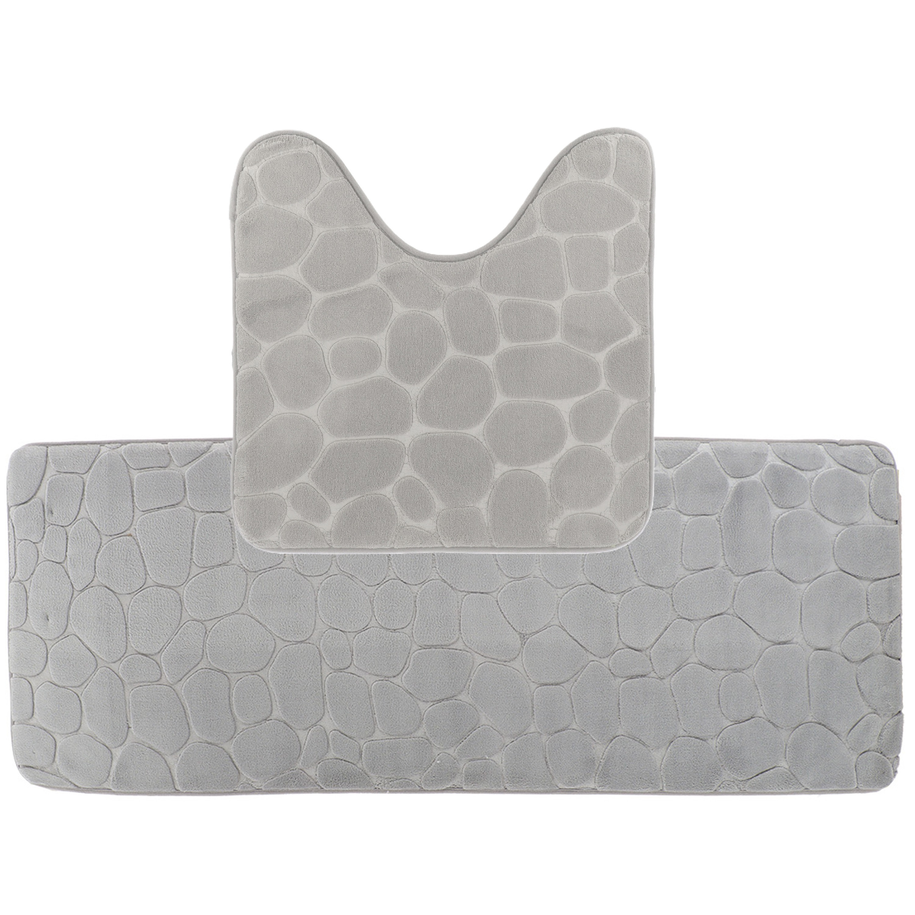 Tendance Badkamer Matten set Pebble - lichtgrijs - extra lang - memory foam - microfiber -