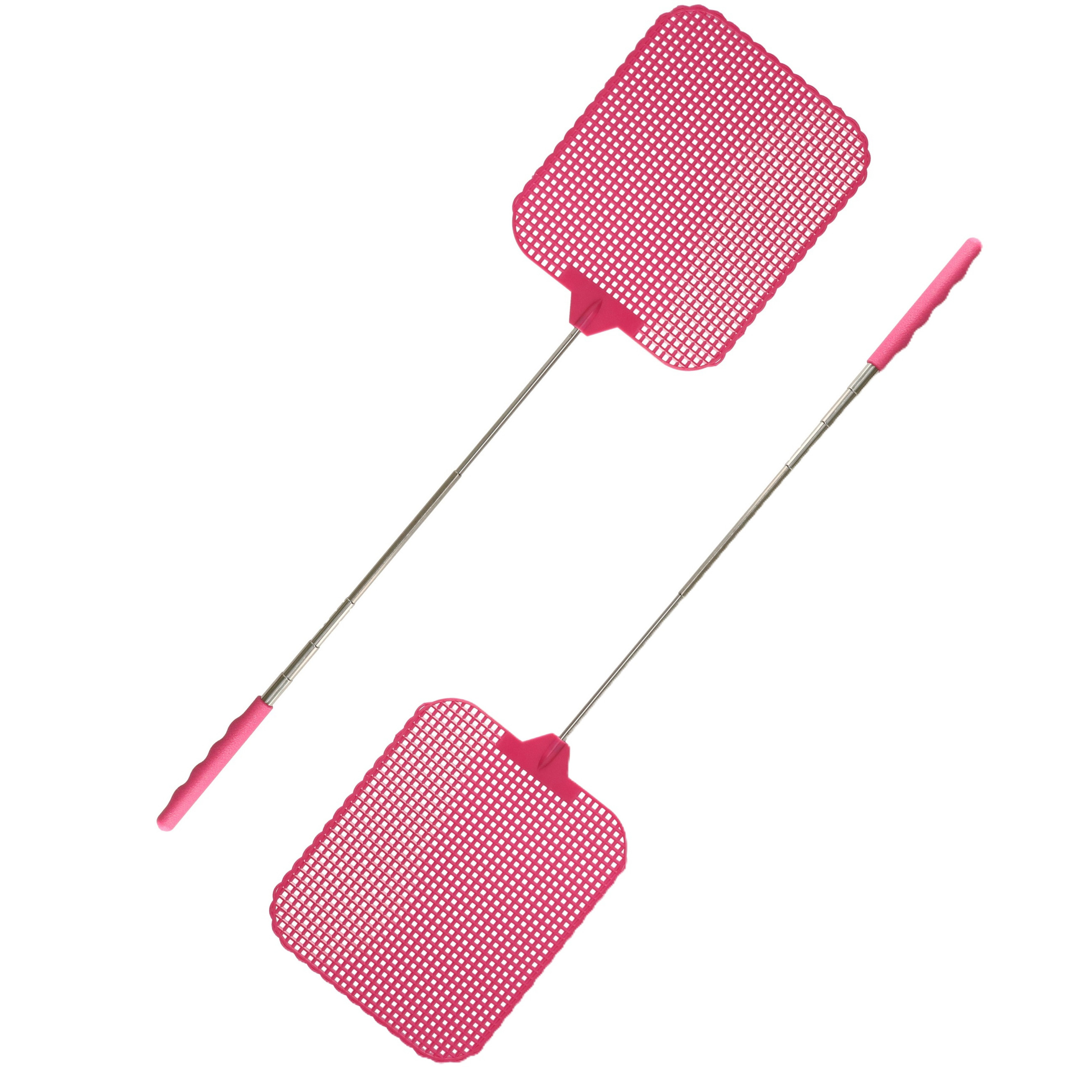 CM Vliegenmepper compact - 2x - uitschuifbaar - 35/77 cm - roze -