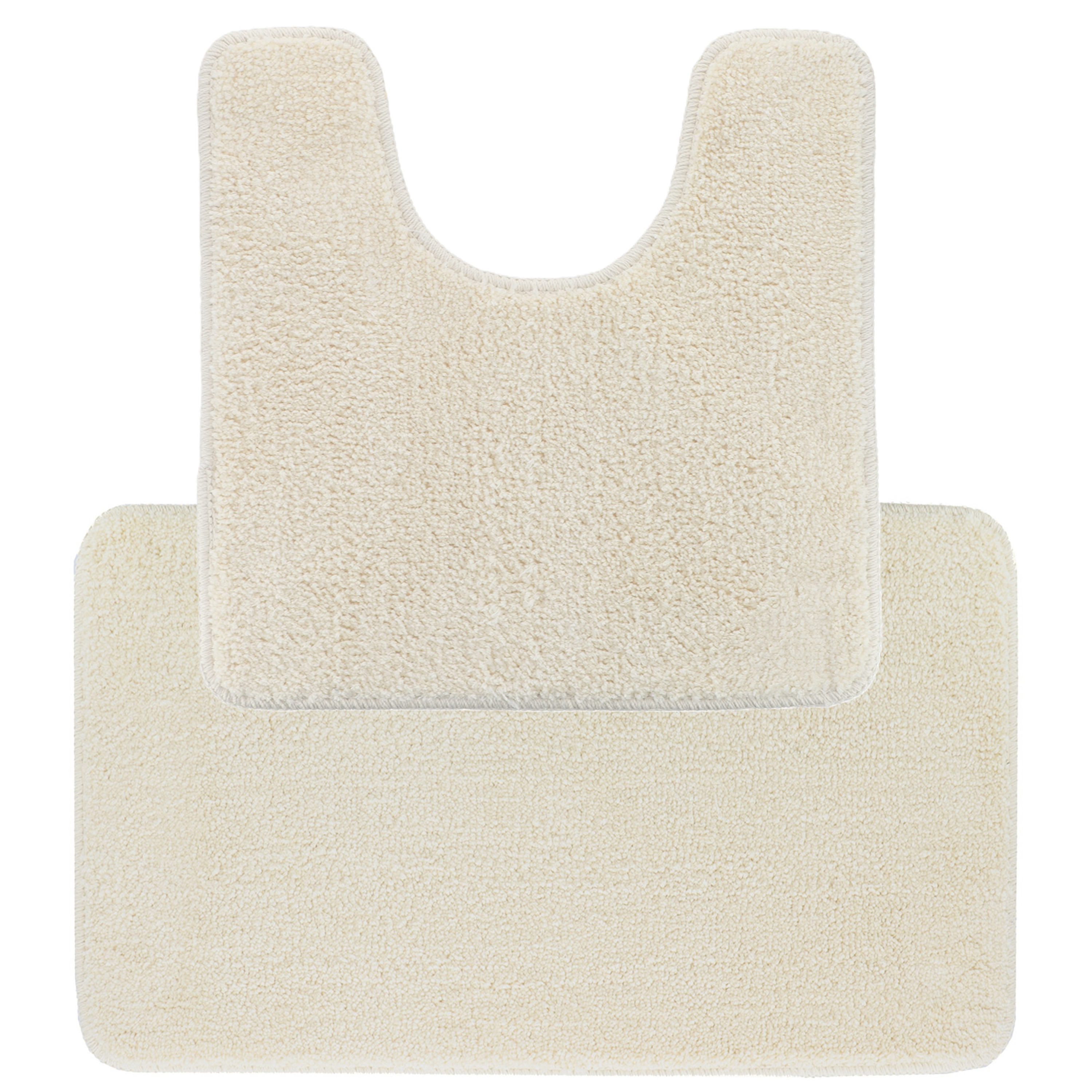 Tendance Badkamer Matten set Aquarius - creme wit - toilet en bad mat - hoogpolig - microfiber -