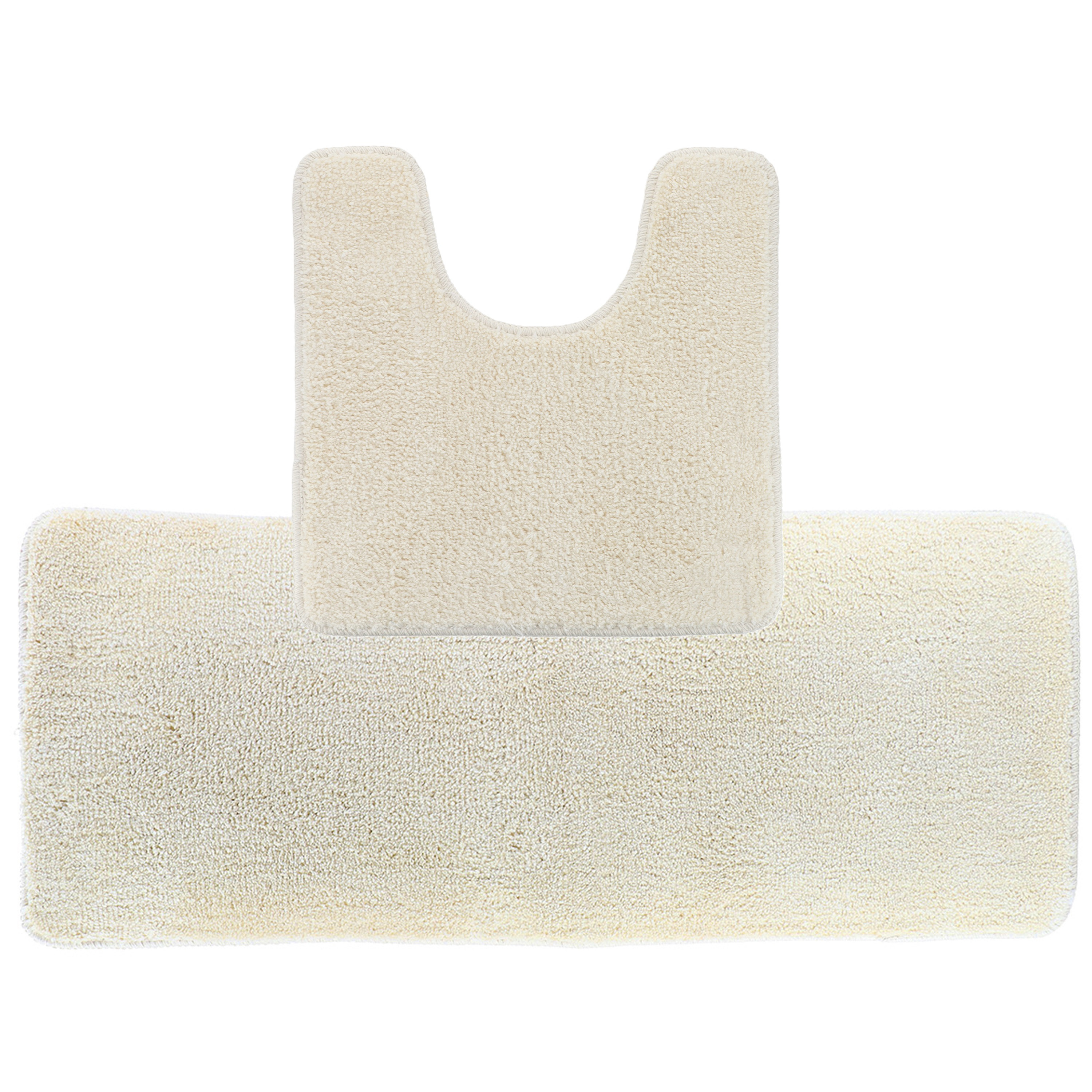 Tendance Badkamer Matten set Aquarius - creme wit - extra lang - hoogpolig - microfiber -