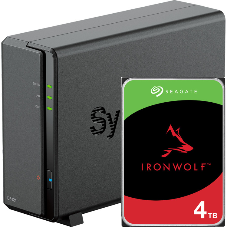 Synology DiskStation DS124 incl. 1x Seagate IronWolf 4 TB harde schijf nas USB-A 3.2 (5 Gbit/s)