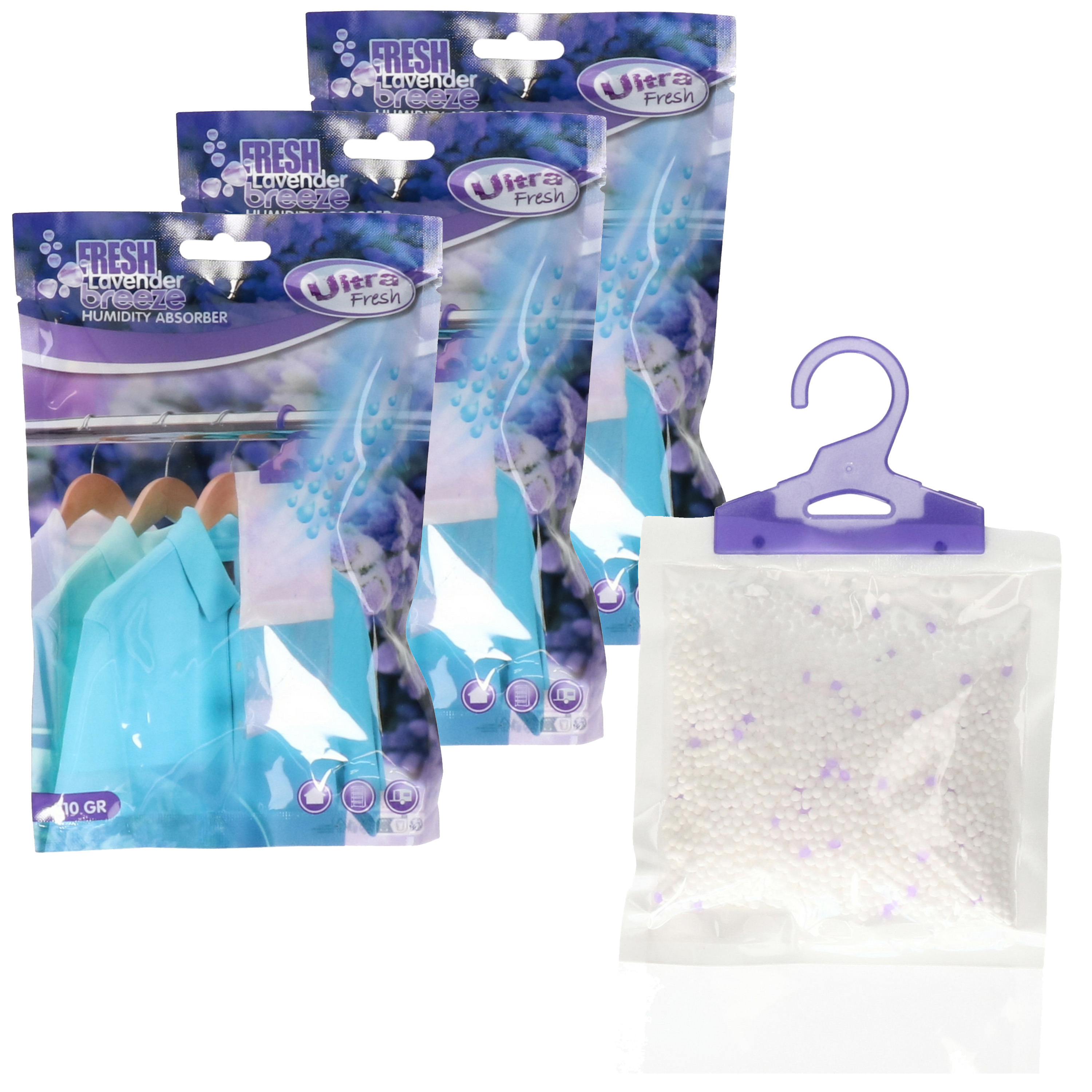 Ultra Fresh Vochtopnemer met geur - 6x - lavendel - vochtonttrekker - tegen schimmel en geur - 210 g -