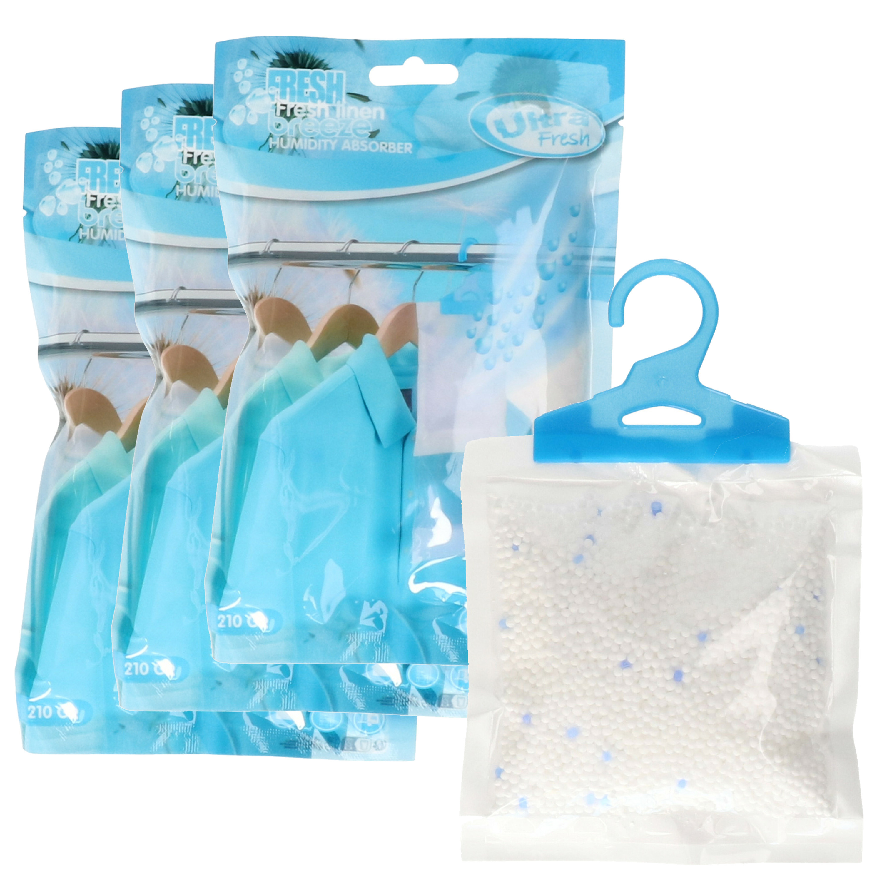 Ultra Fresh Vochtopnemer met geur - 6x - linnen - vochtonttrekker - tegen schimmel en geur - 210 gra -