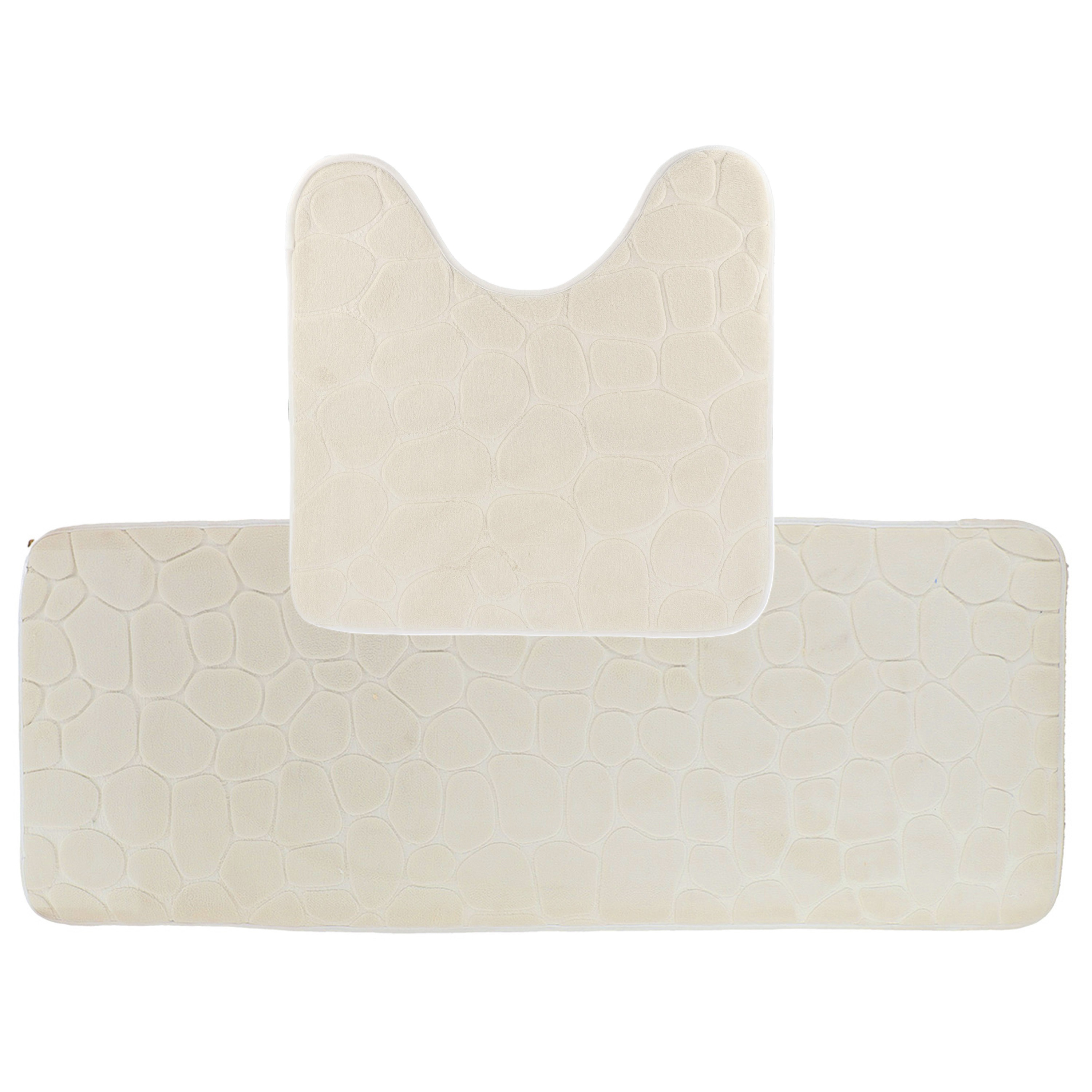 Tendance Badkamer Matten set Pebble - creme wit - extra lang - memory foam - microfiber -