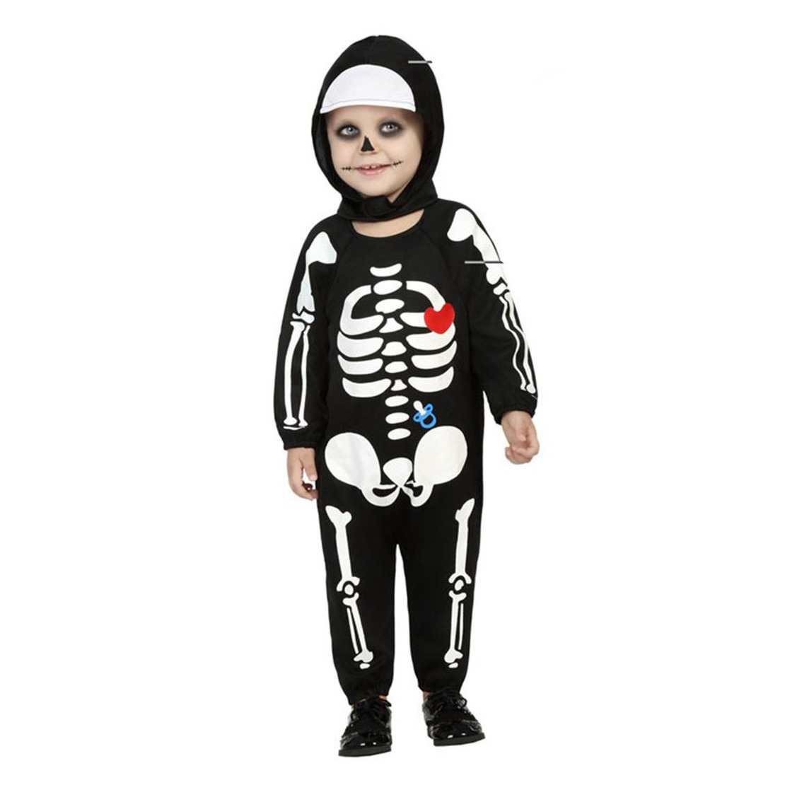 Verkleed set voor peuters - skelet - zwart - 2-delig - carnaval/Halloween verkleedkleding 12-24 maanden (80-92) -