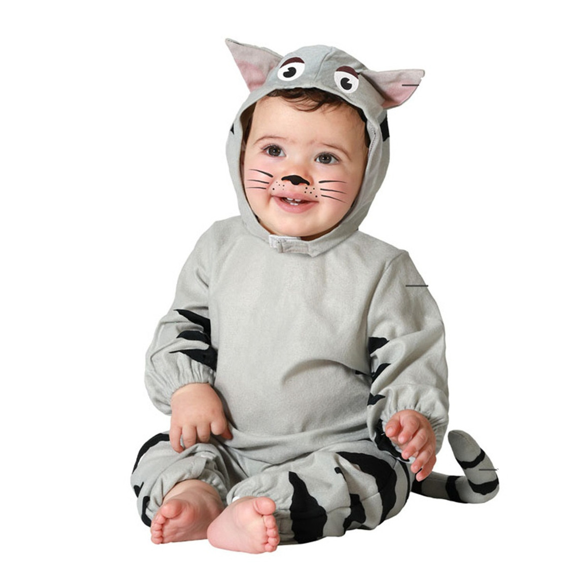 Verkleed set voor peuters - kat/poes - grijs - 3-delig - carnaval verkleedkleding 12-24 maanden (80-92) -