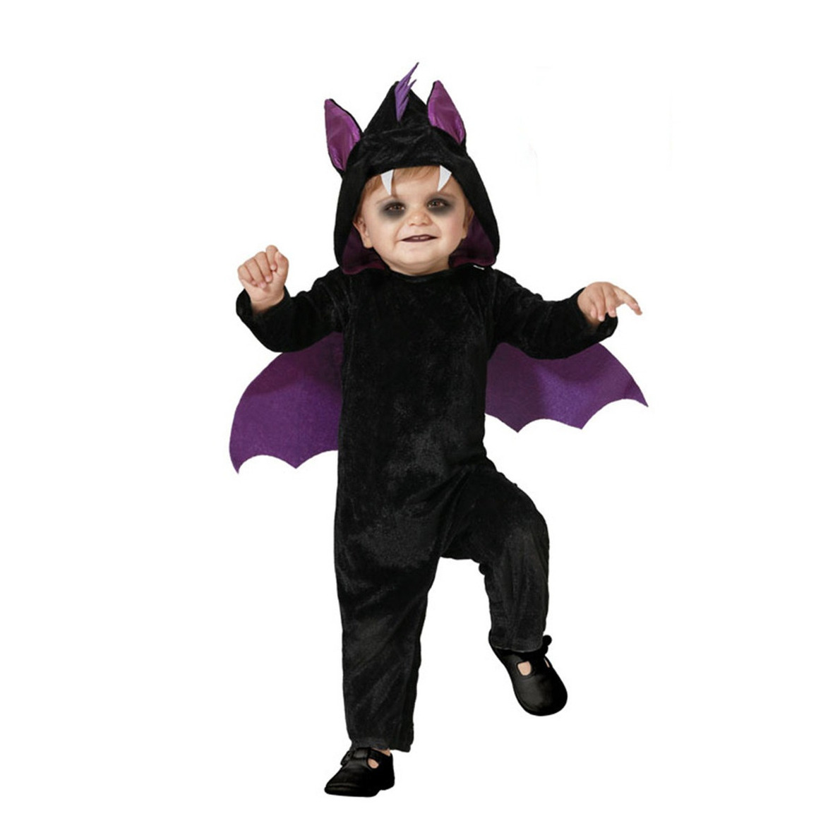 Verkleed pakje voor peuters - vleermuis - zwart/paars - carnaval/Halloween verkleedkleding 12-24 maanden (80-92) -