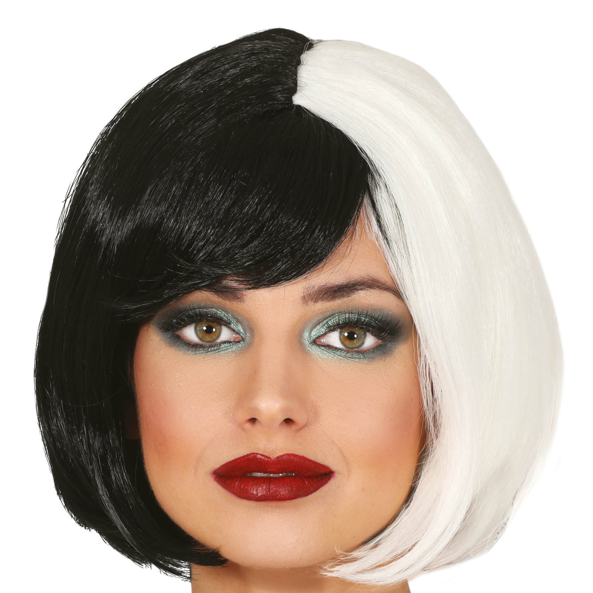 Fiestas Halloween verkleedpruik kort haar - zwart/wit - dames - Devil lady -