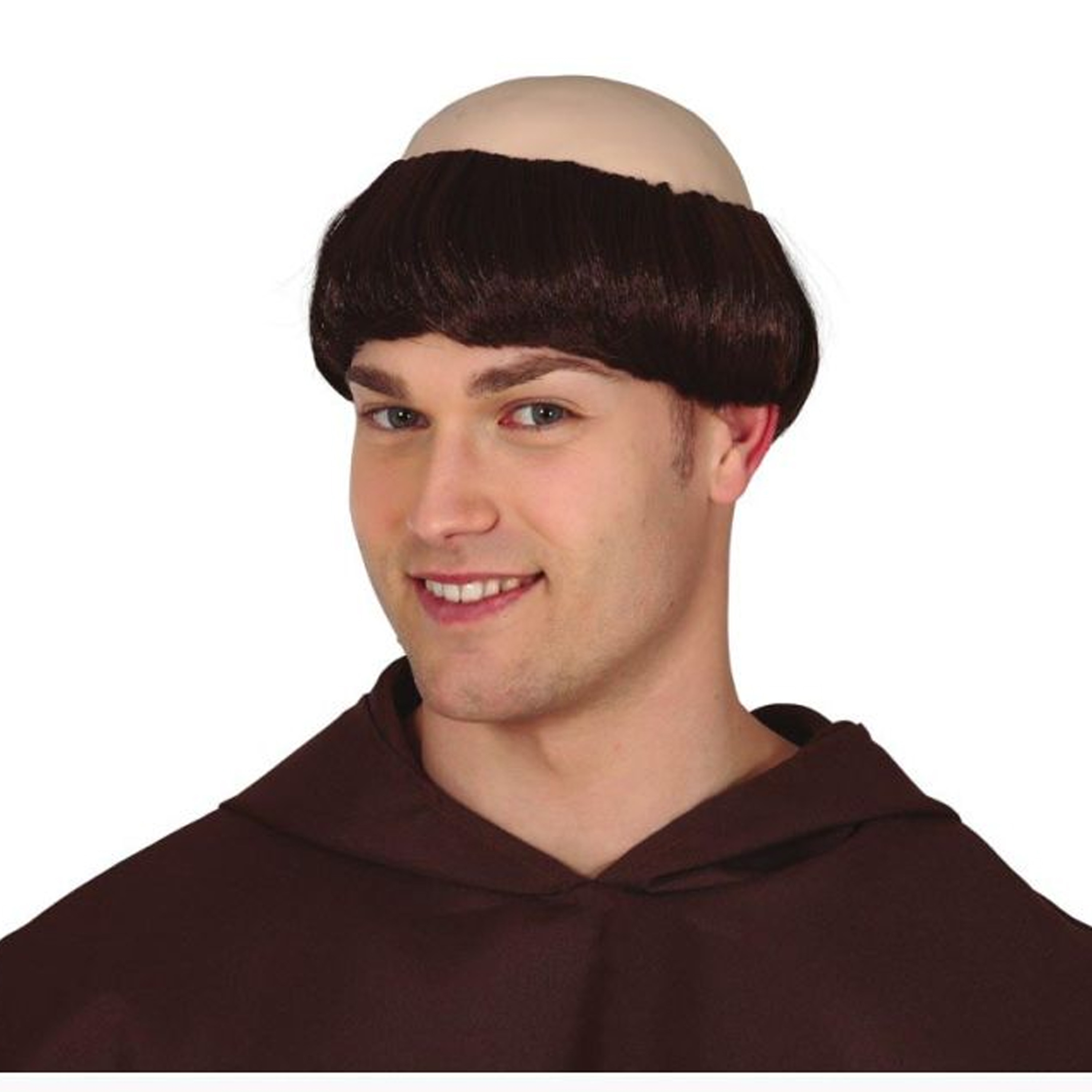 Verkleedpruik kaal met een rand stijl haar voor heren - bruin - monnik/pater - Carnaval -