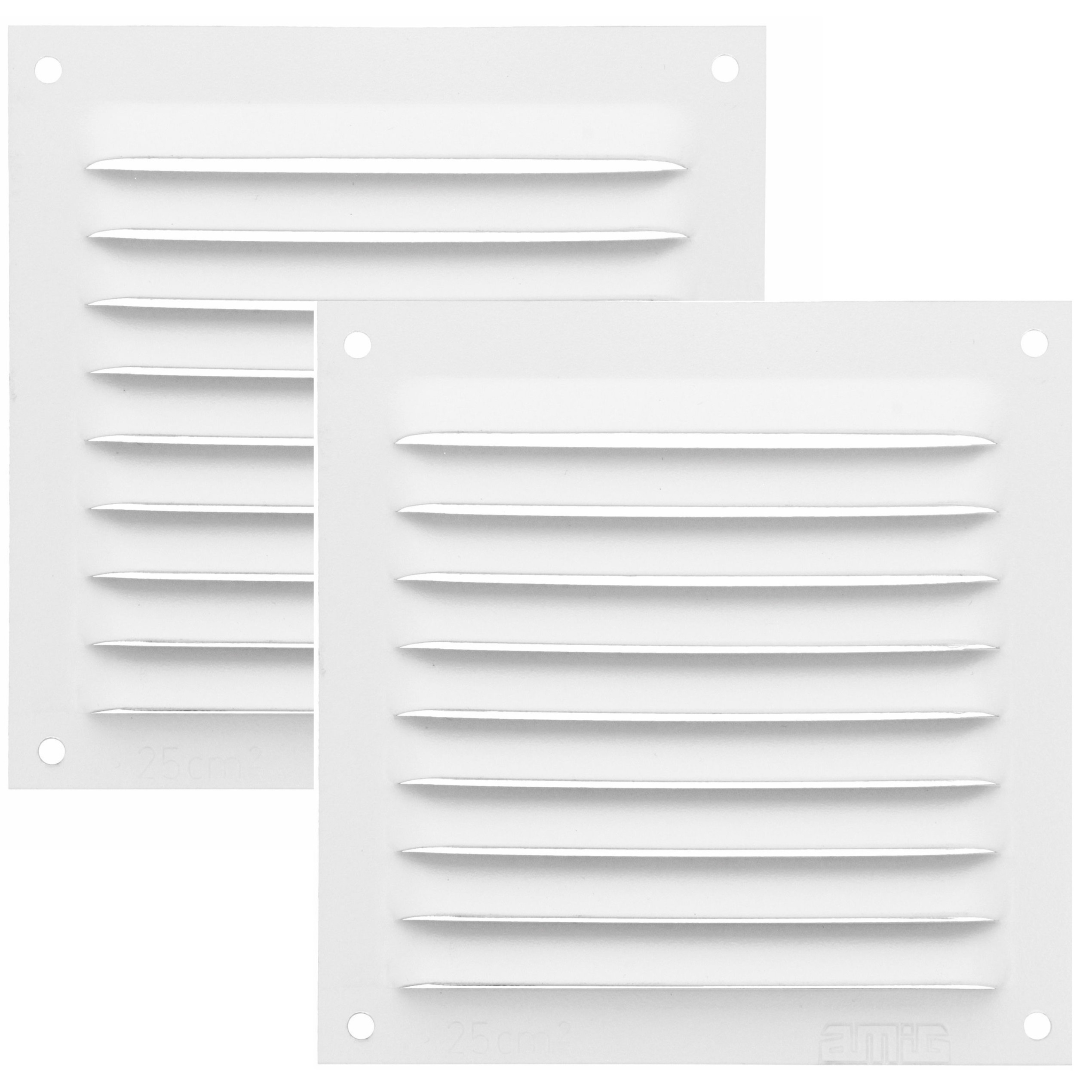 AMIG Ventilatierooster/muurrooster - 2x - 100 x 100mm - aluminium - wit - schoepenrooster -