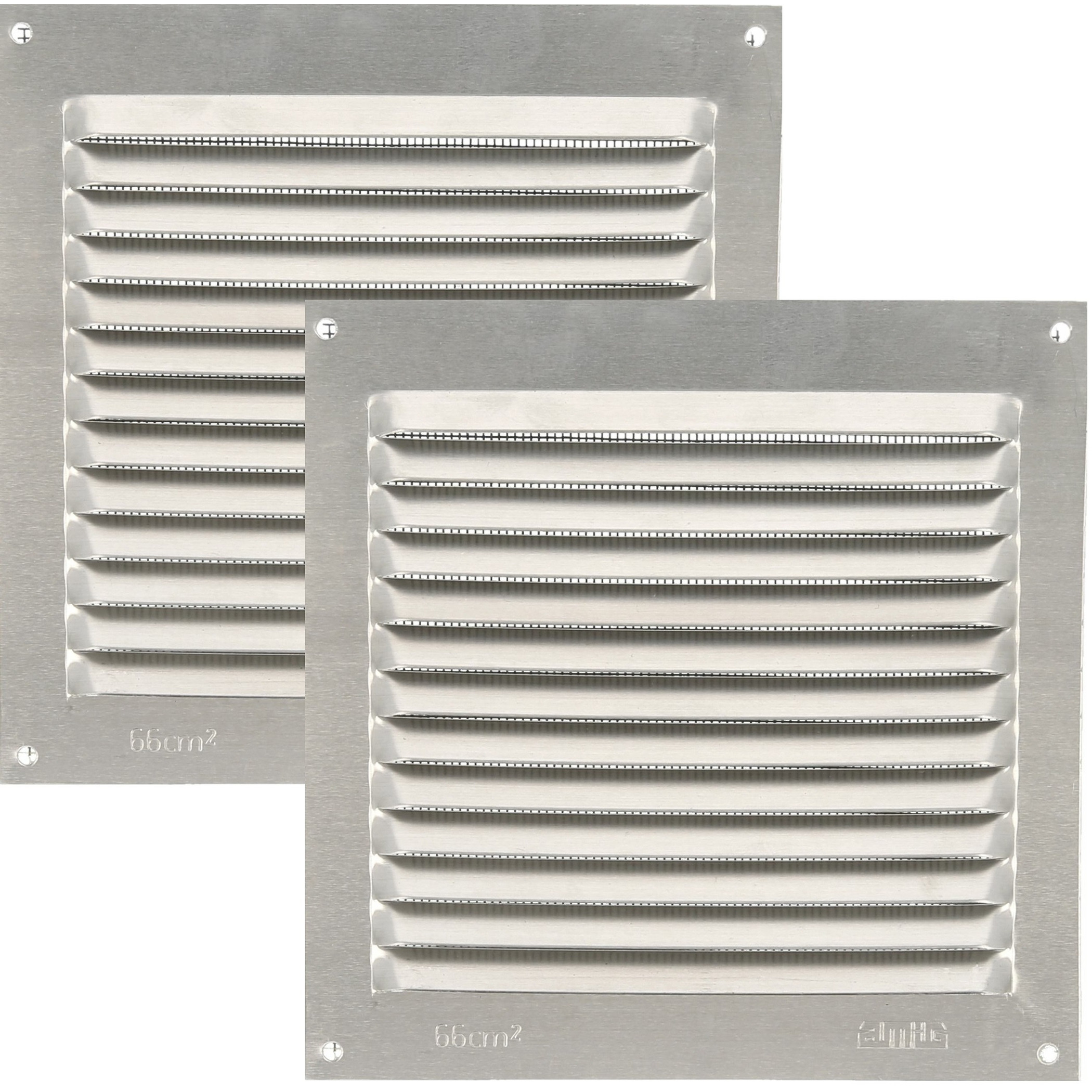 AMIG Ventilatie/muurrooster met gaas - 2x - 150 x 150mm - aluminium - zilver - schoepenrooster -