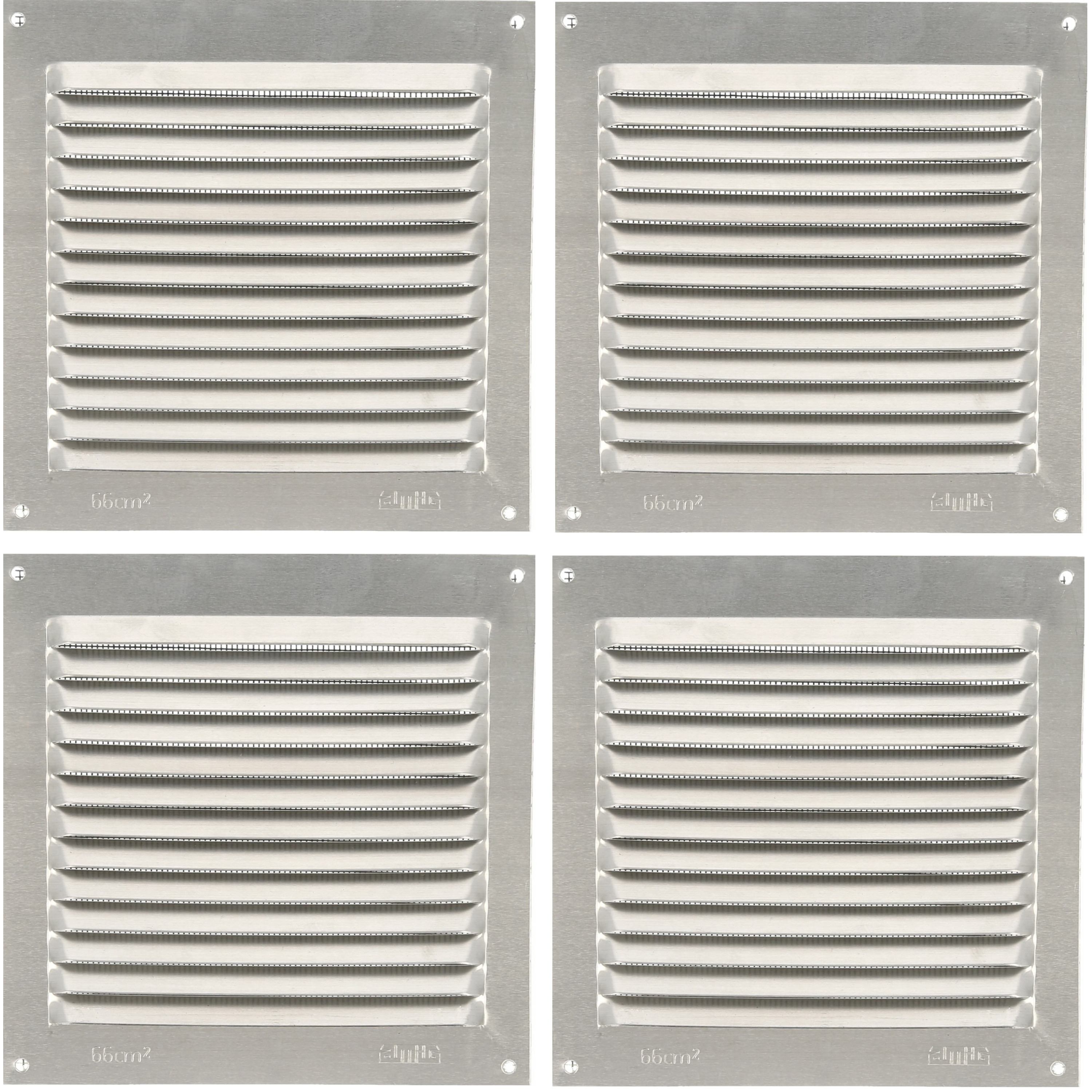 AMIG Ventilatie/muurrooster met gaas - 4x - 150 x 150mm - aluminium - zilver - schoepenrooster -