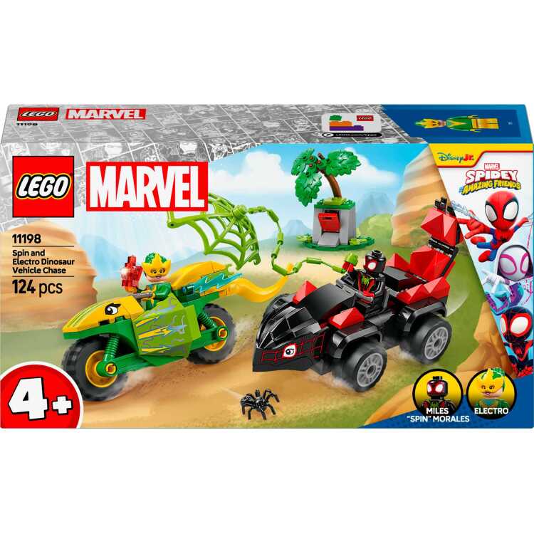 LEGO Marvel Spidey And His Amazing Friends - Spin en Electro achtervolging met dinosaurusvoertuigen constructiespeelgoed 11198 - Spidey en zijn geweldige vriendjes
