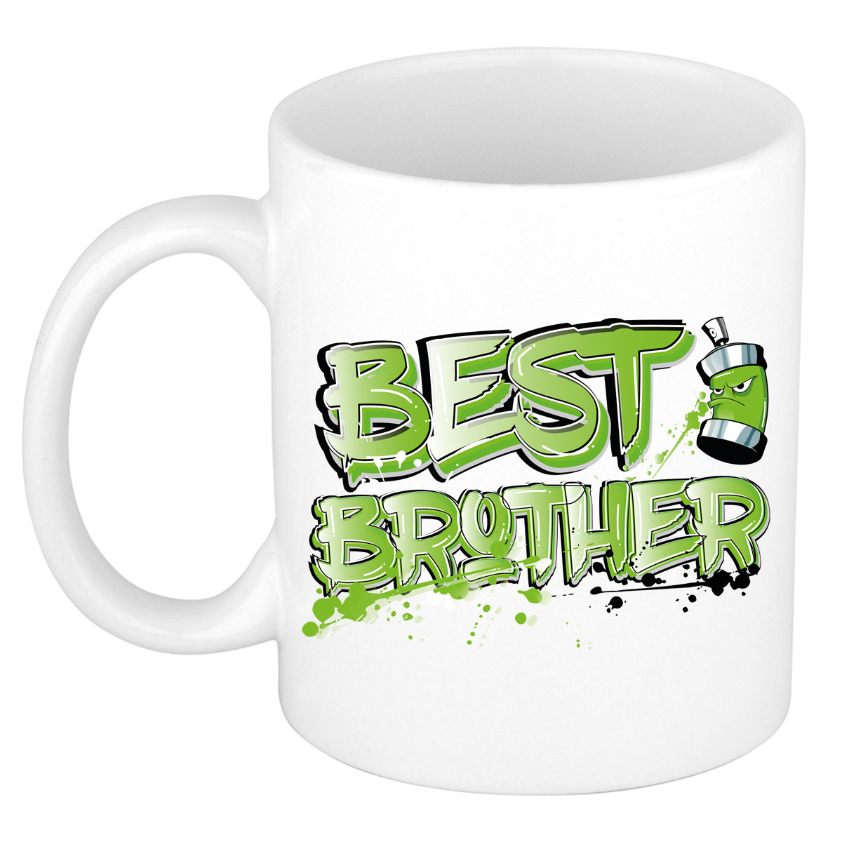Cadeau koffie/thee mok voor broer - groen - graffiti letters - de beste - 300 ml -