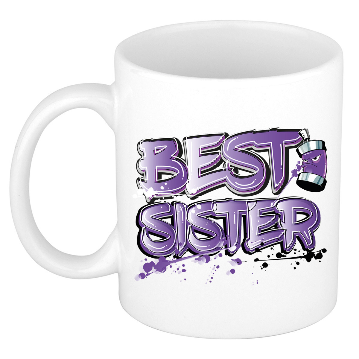 Cadeau koffie/thee mok voor zus - paars - graffiti letters - de beste - 300 ml -