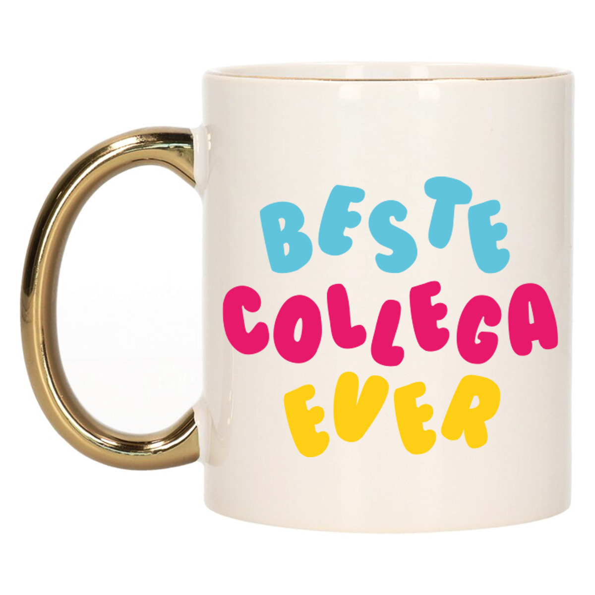 Cadeau mok voor collega - beste collega ever - roze/goud - keramiek - 300 ml -