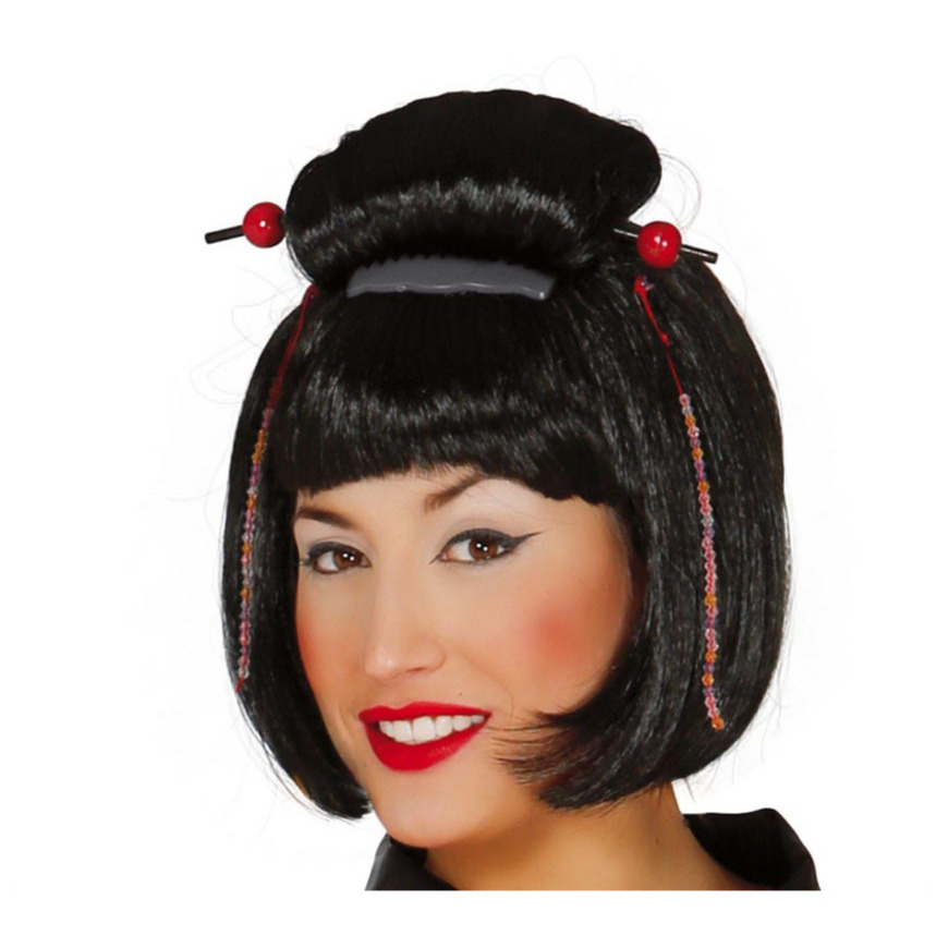 Verkleed pruik dames Japans - zwart - kort haar - prinses/geisha/deftig/traditioneel -