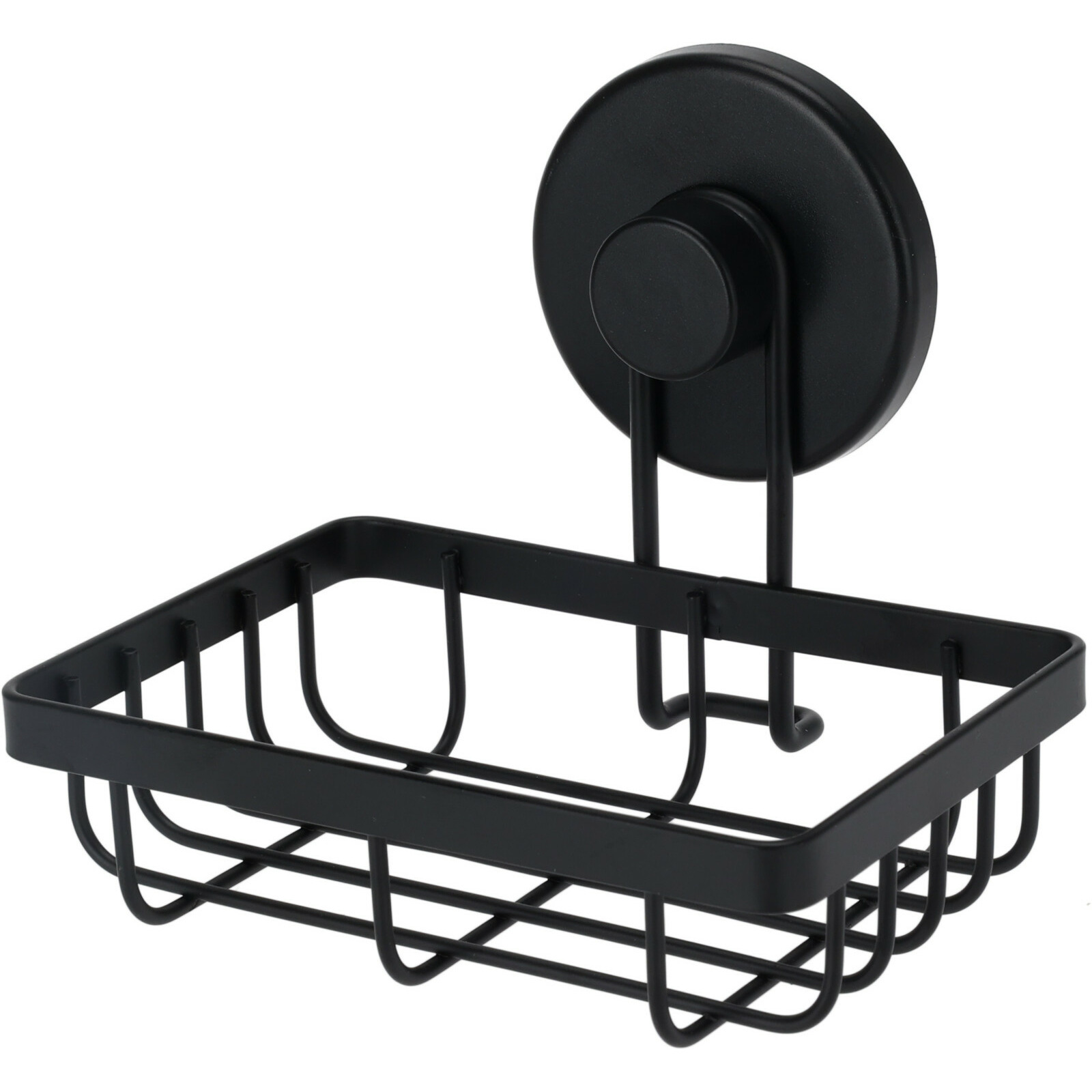 Badkamer zeepbak doucherek organiser - zwart - metaal - zuignappen - 13,5 x 11,5 x 11,5 cm -