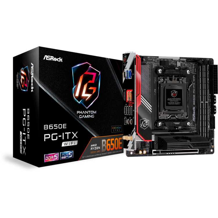 ASRock B650E PG-ITX WIFI moederbord 2.5 Gb-LAN, Wi-Fi, BT, Sound, Mini-ITX