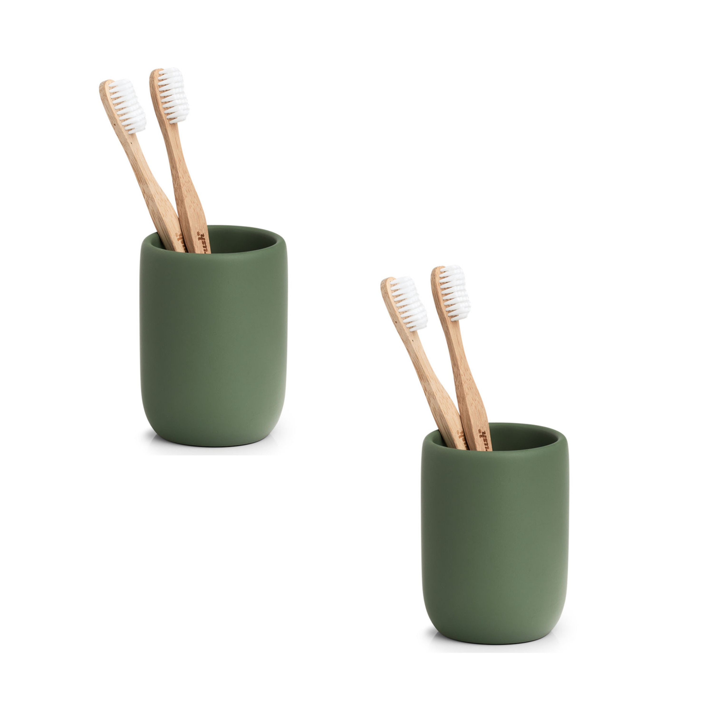 Tandenborstelhouder - 2x - kunststeen - salie groen - D7 x H10 cm -