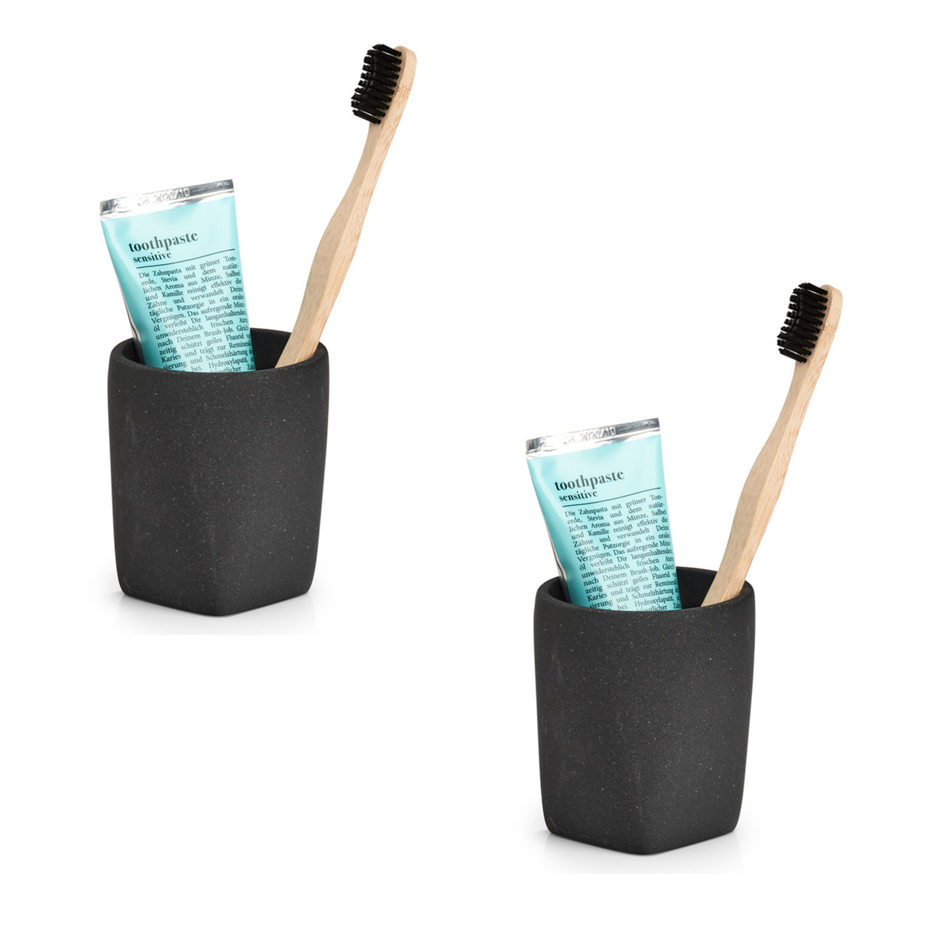 Tandenborstelhouder - 2x - kunststeen - antraciet grijs - 8 x 9 cm -