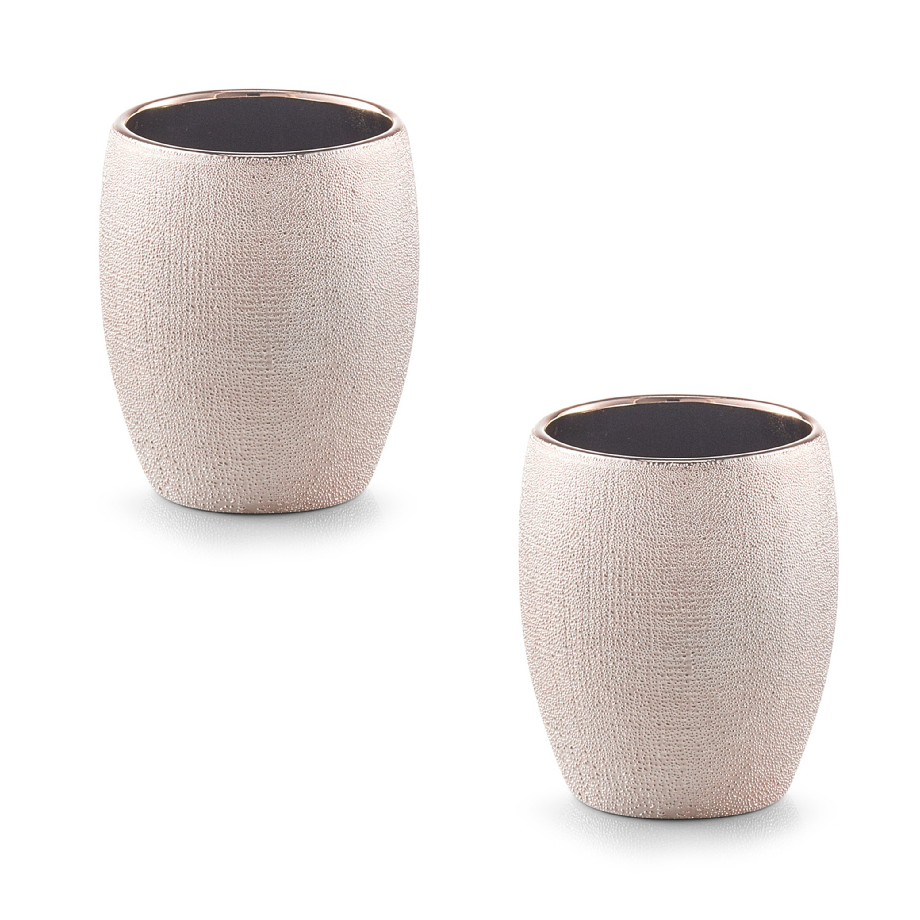 Tandenborstelhouder/badkamer beker - 2x - keramiek - rose goud glitter - D8 x H10 cm -