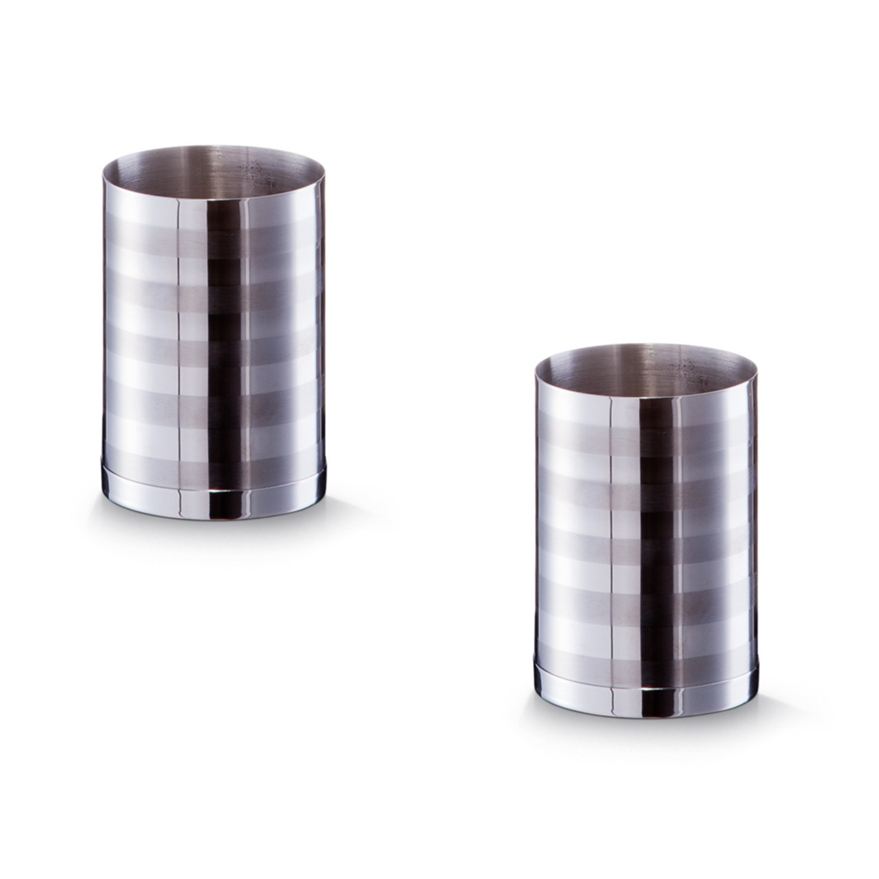 Tandenborstelhouder/badkamer beker - 2x - rvs - streep motief - D7 x H10 cm -
