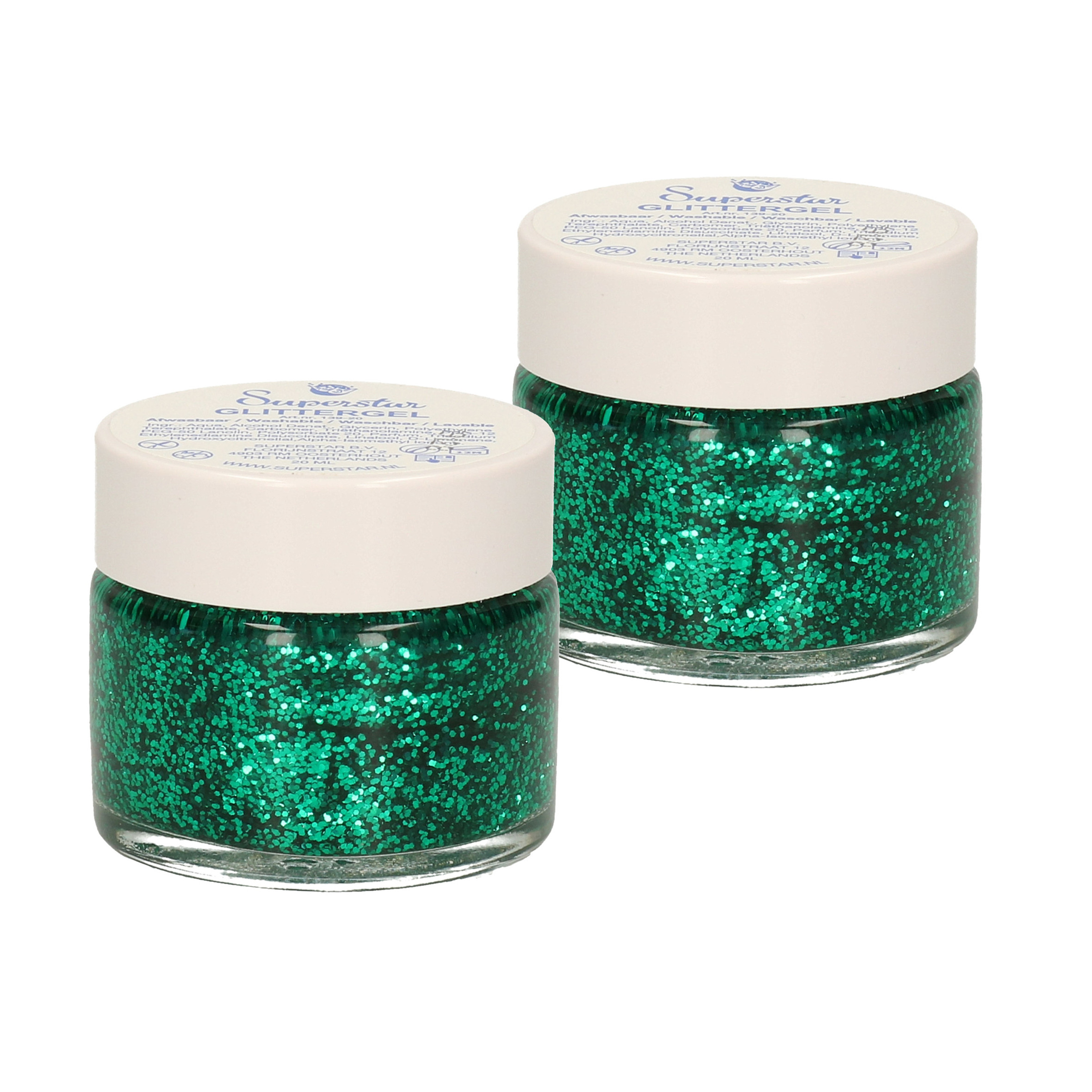 Superstar Glittergel voor lichaam/gezicht en haar - 2x - groen - 15 ml -