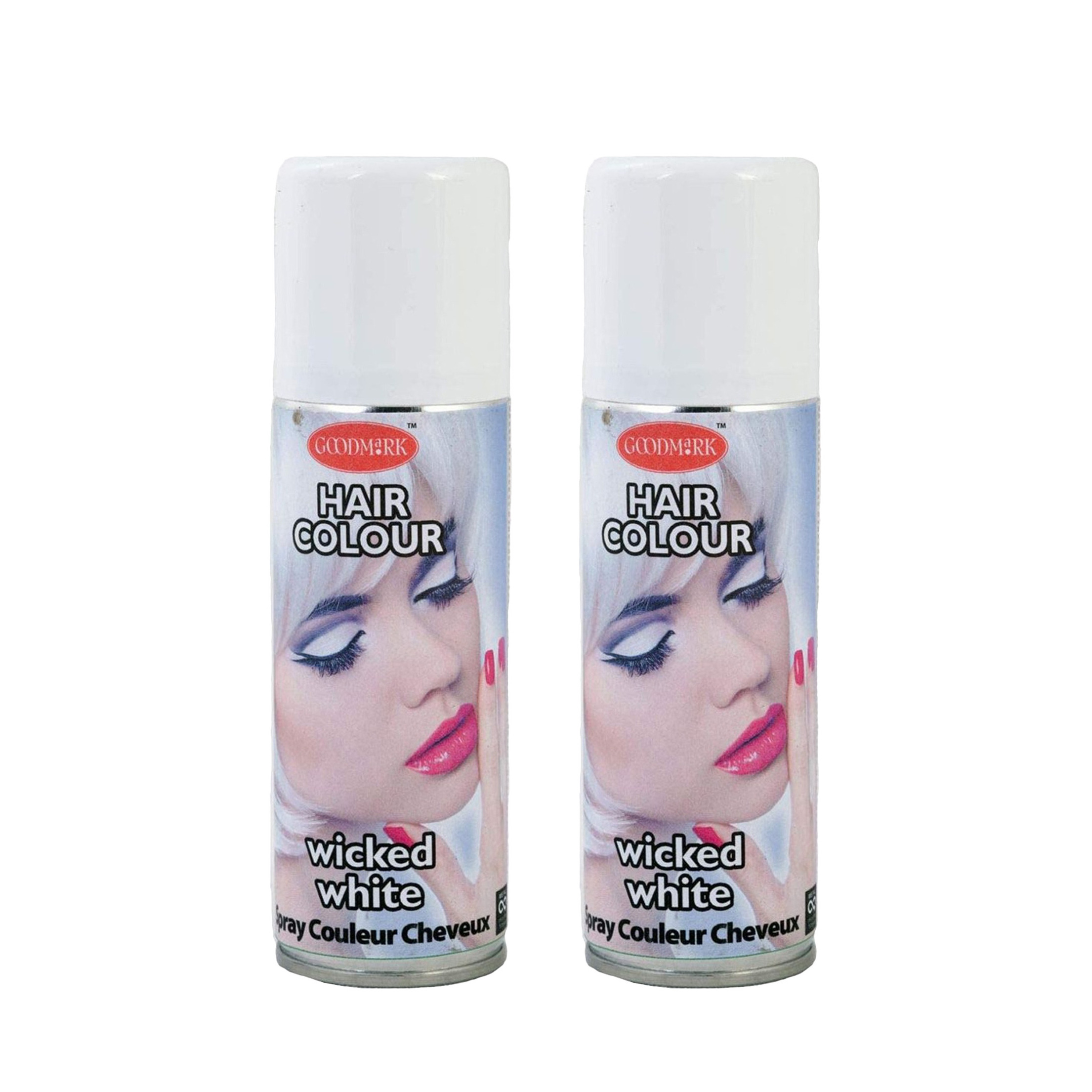 Haarspray of haarverf - 2x - kleur wit - verkleed accessoires - 125 ml - volwassenen en kinderen -